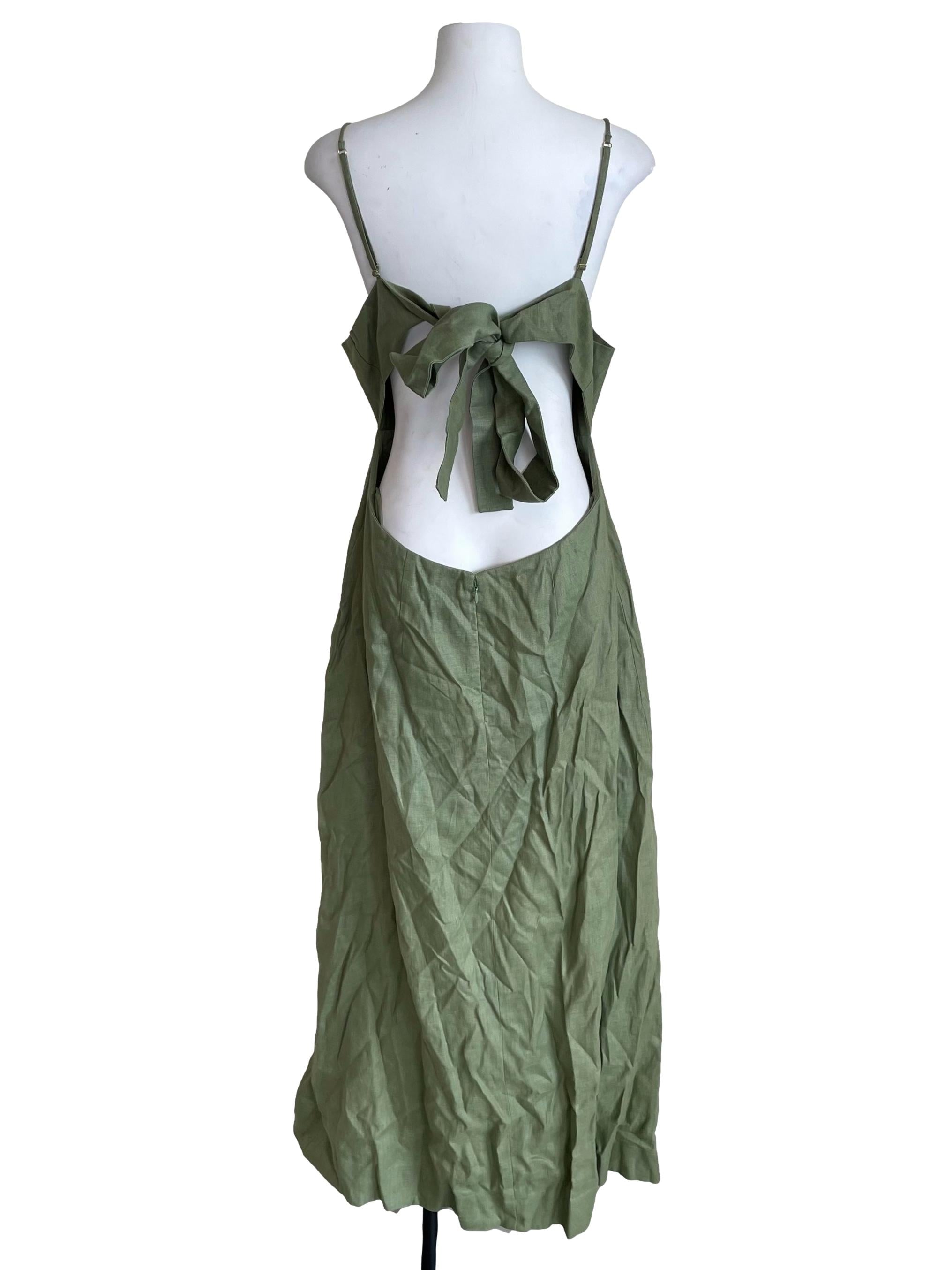 Pear Green Beaded Straps Open Back Dress