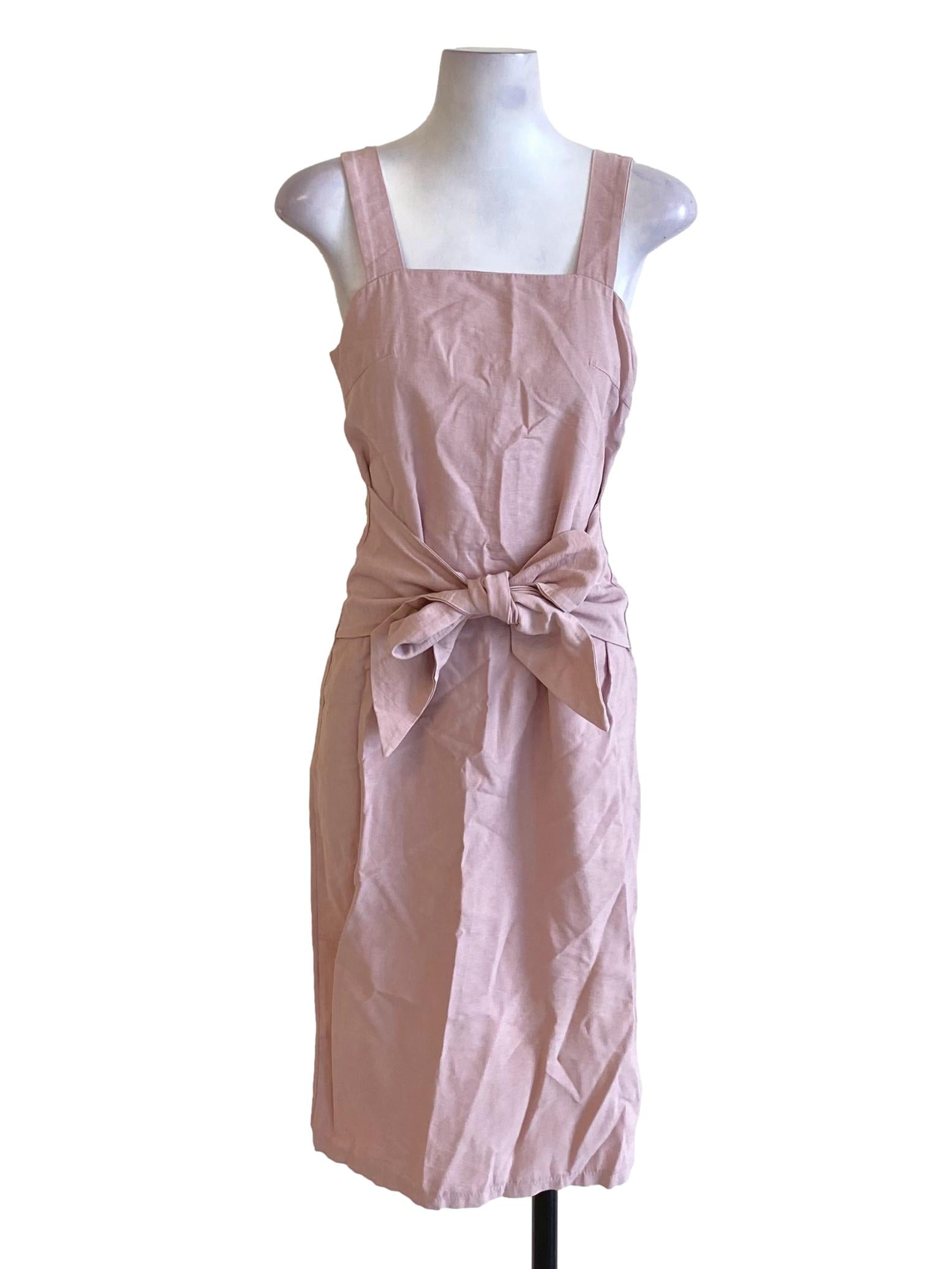 Lemonade Pink Square Neck Tie Waist Dress TEM