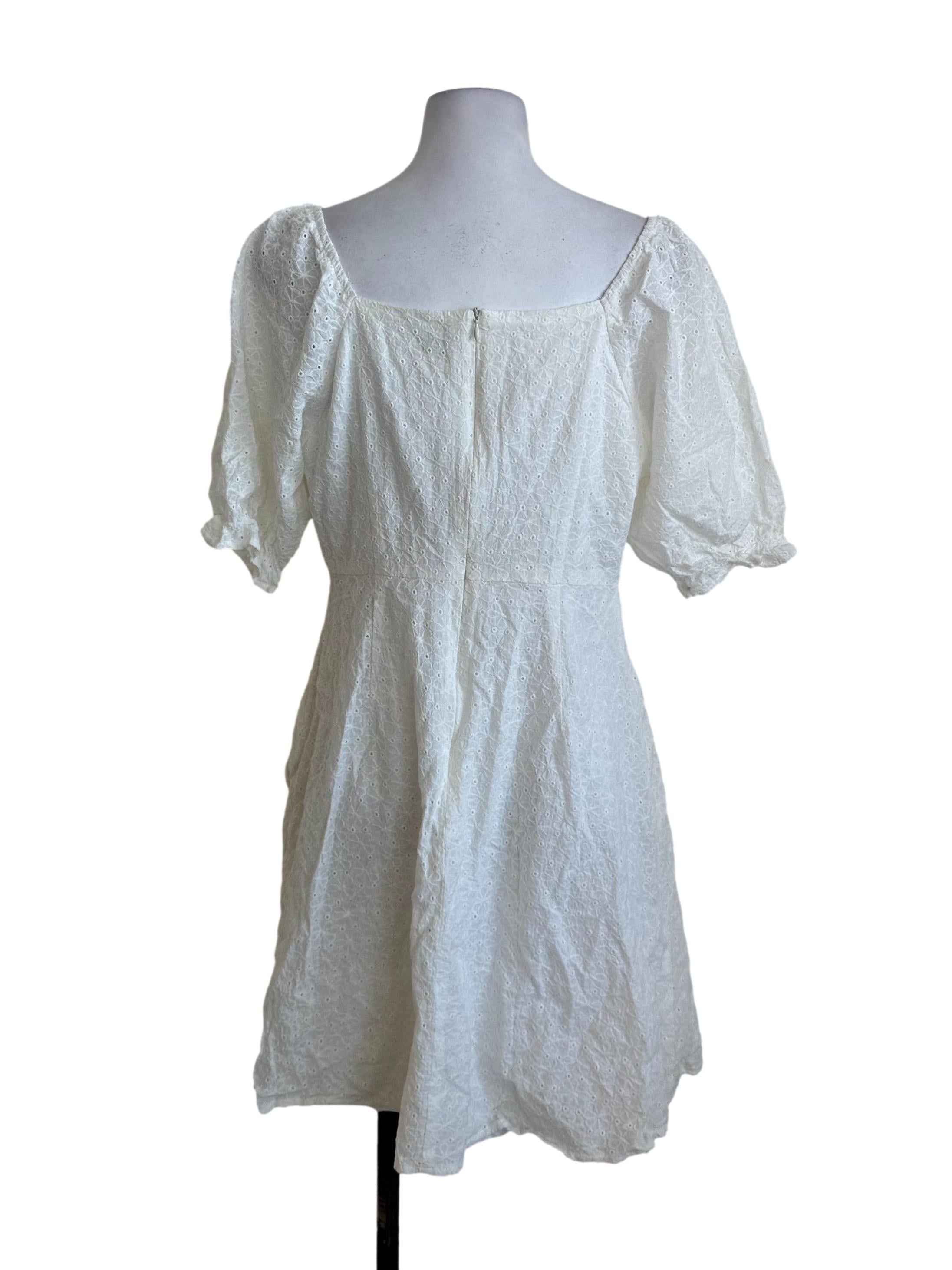 Pearl White Textured Button Dress