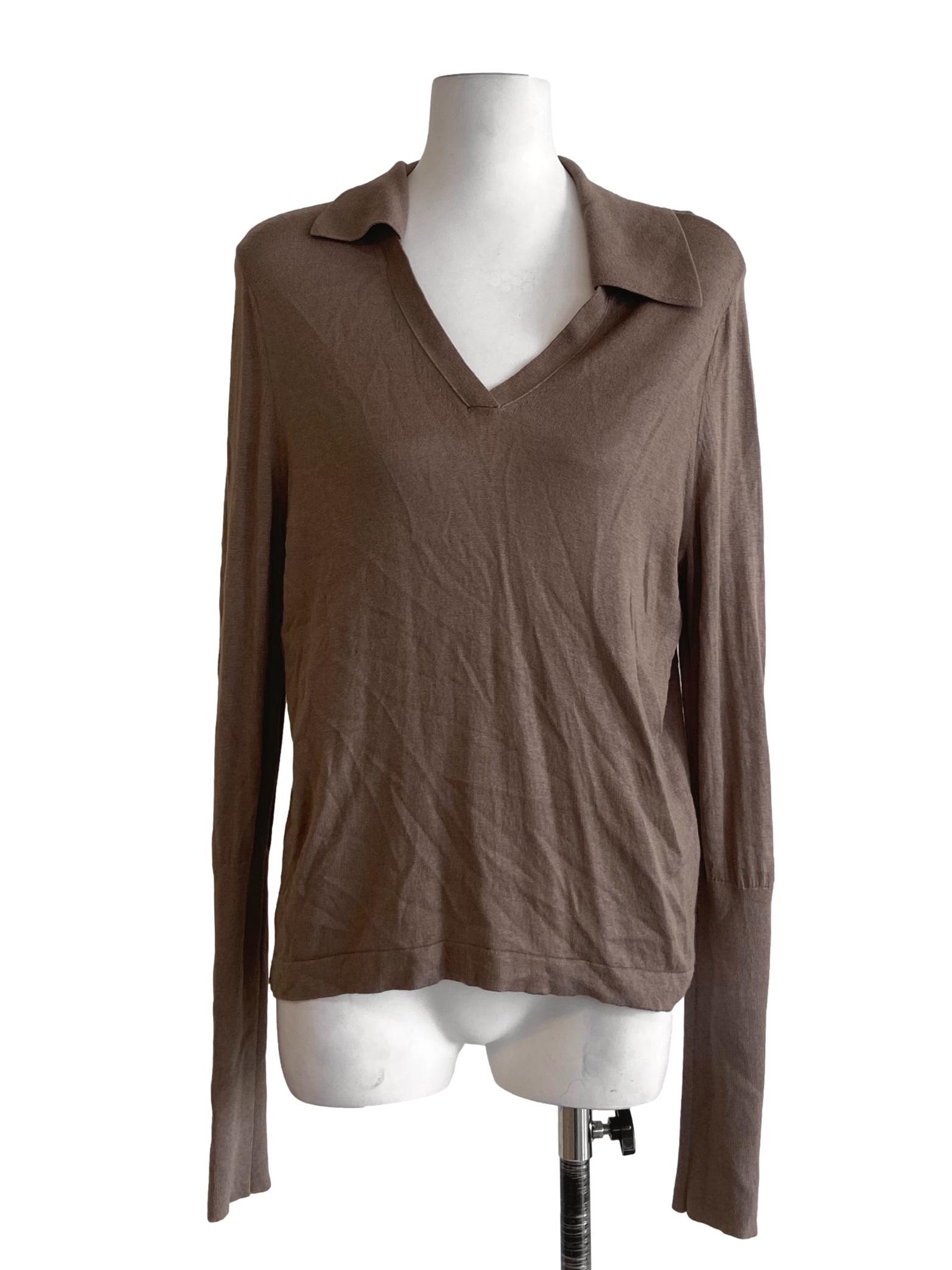 Brown V-Neck Blouse