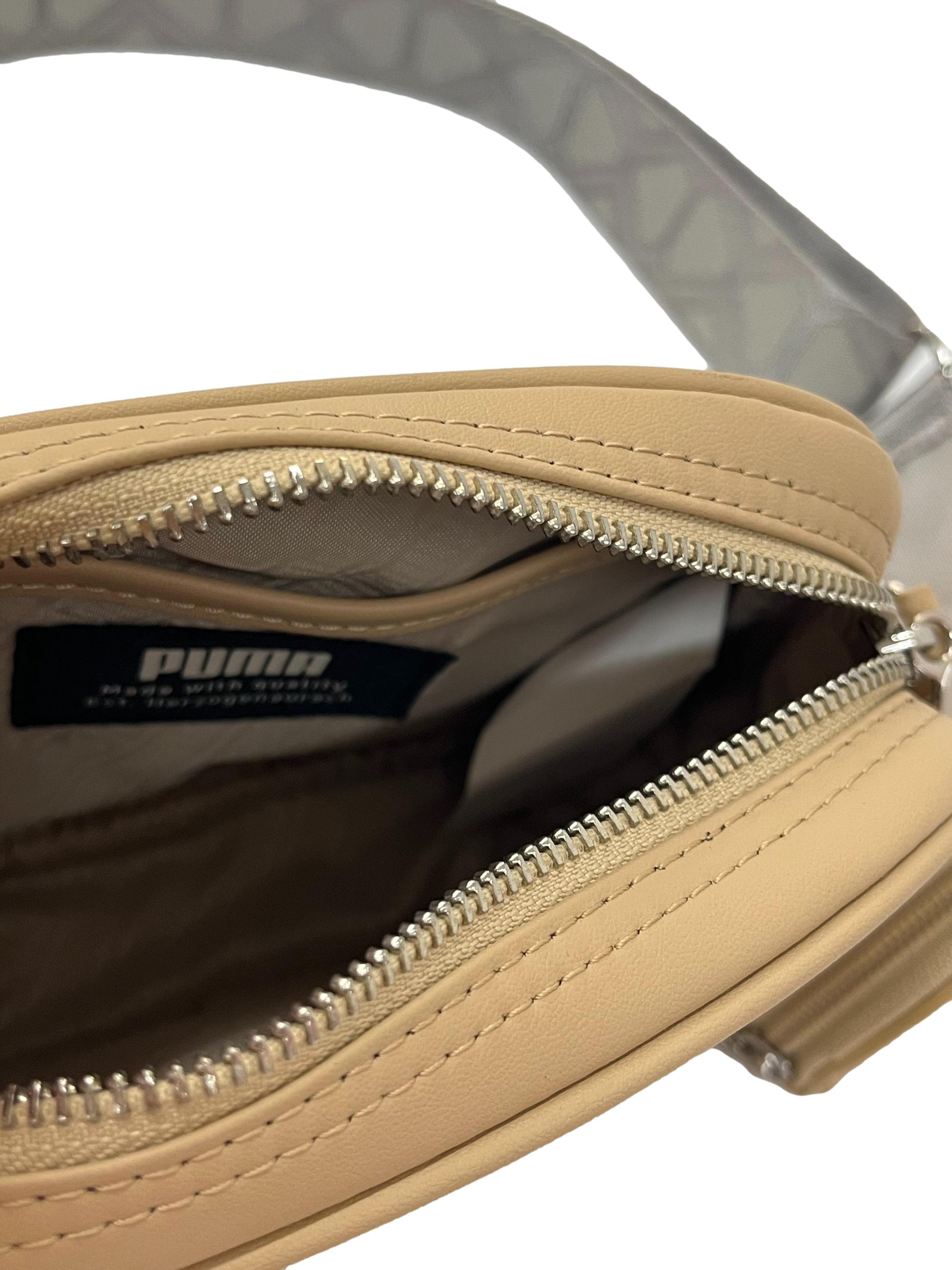 Beige Leather Crossbody Bag With Detachable Pouch CSN