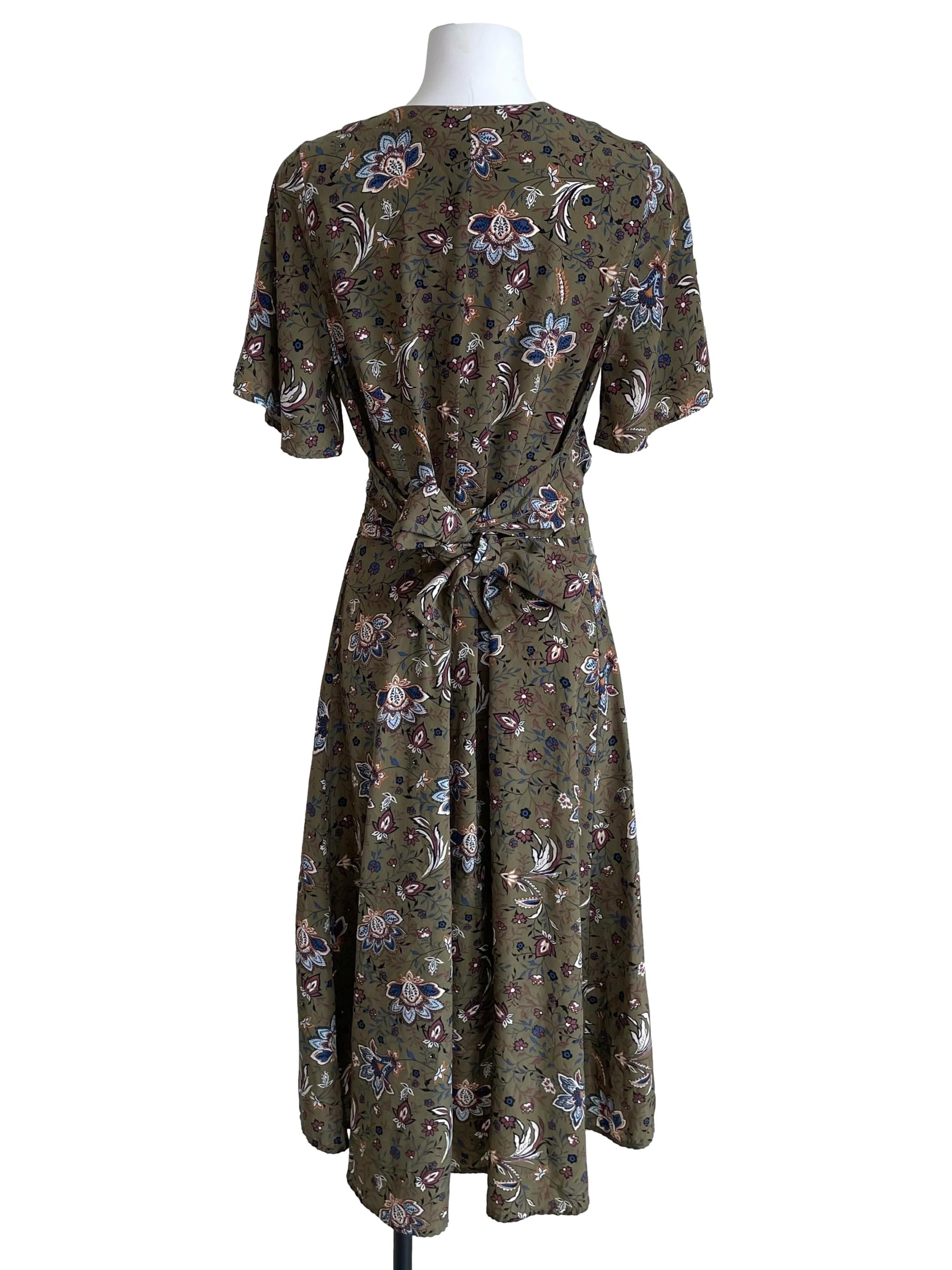 Dusty Crocodile Green Floral Wrap Dress