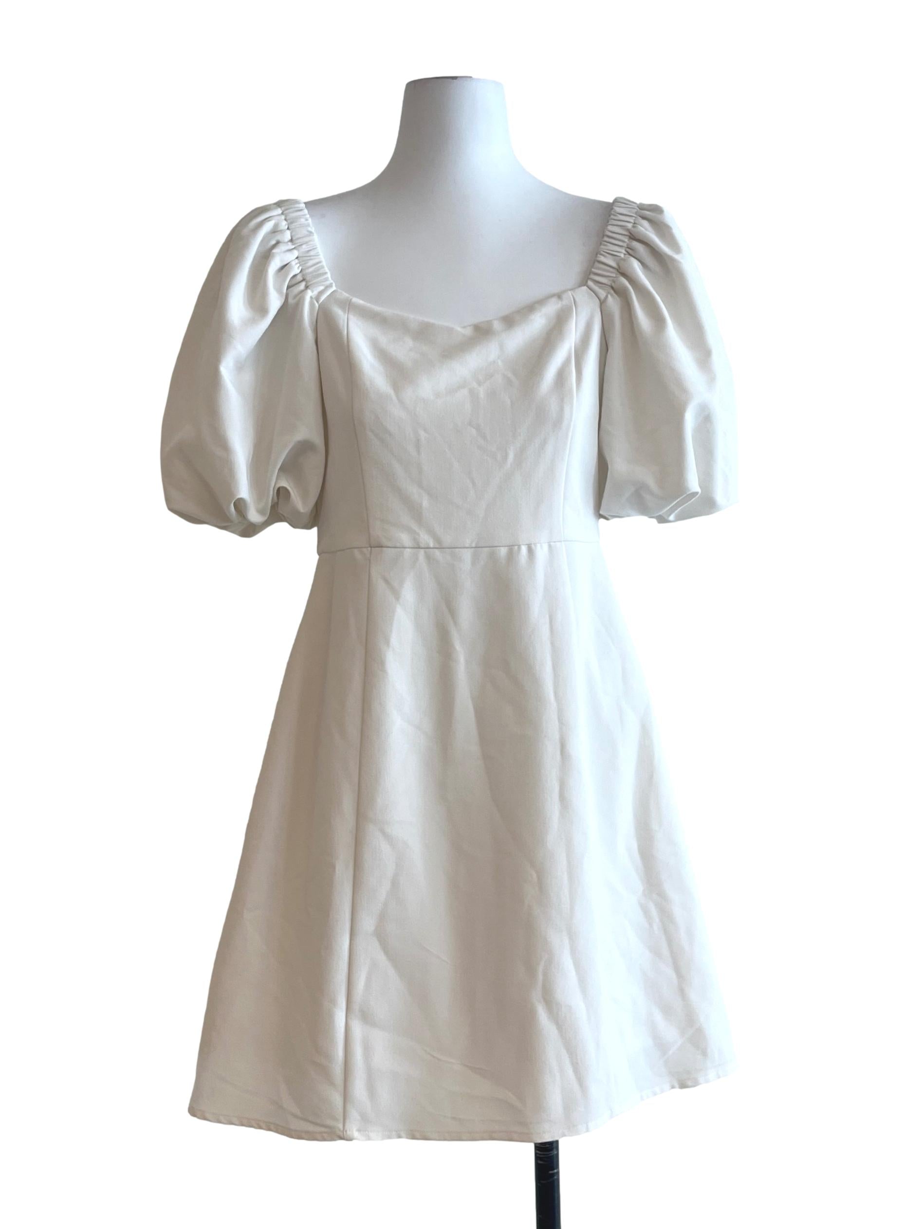 Chiffon White Square Puff Short Sleeve