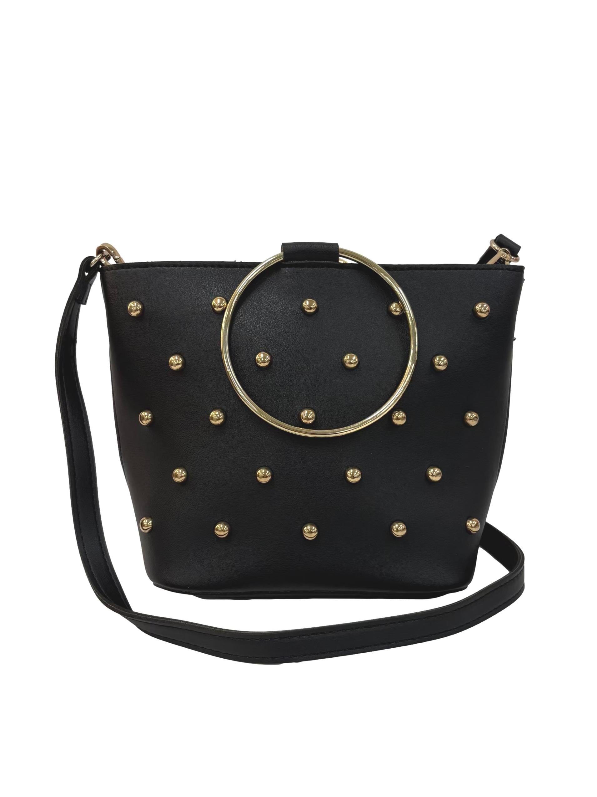 Black Makenzie Studded Gold Ring Crossbody Bag