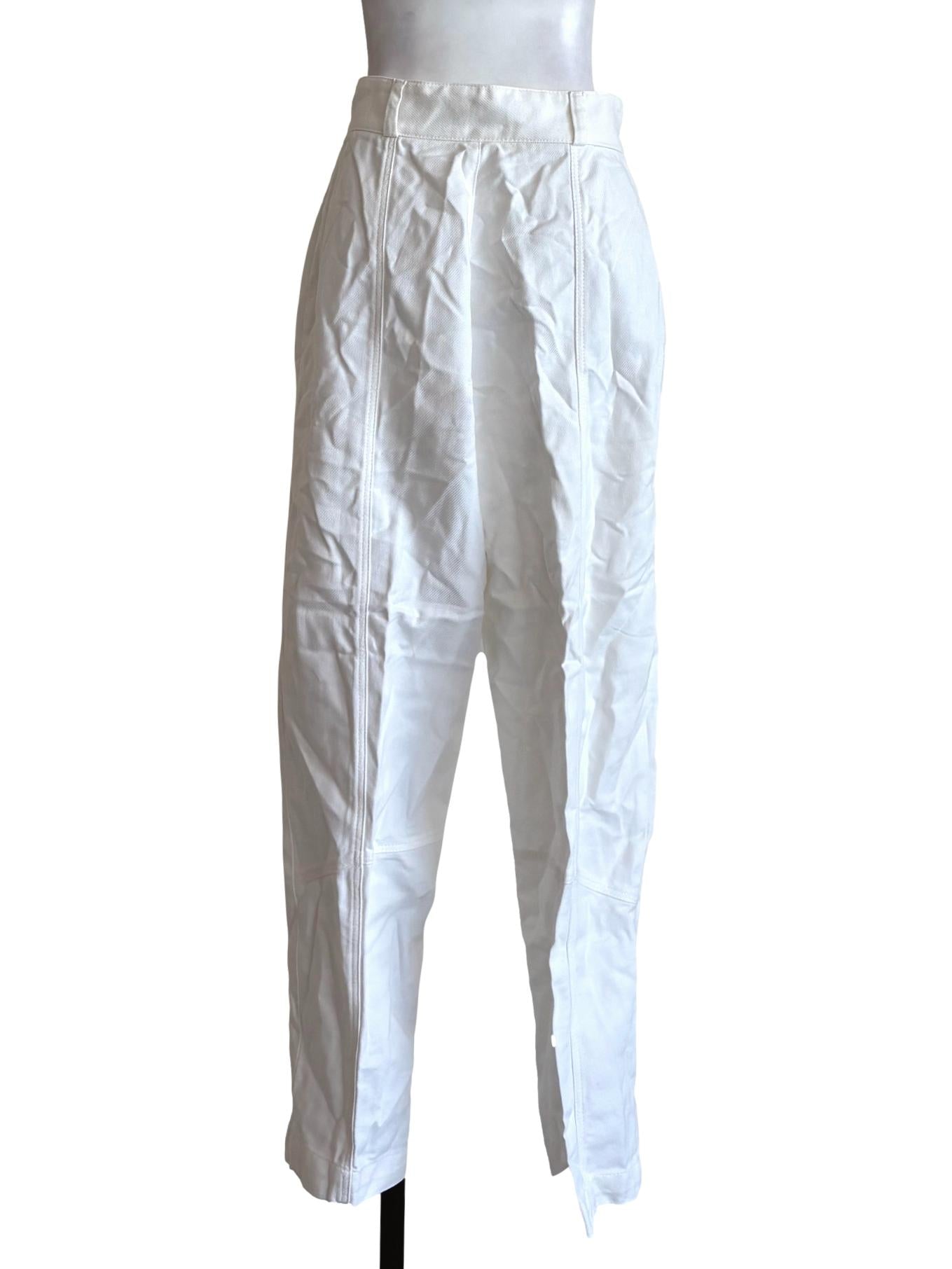 Powder White Cotton Slim Fit Pants