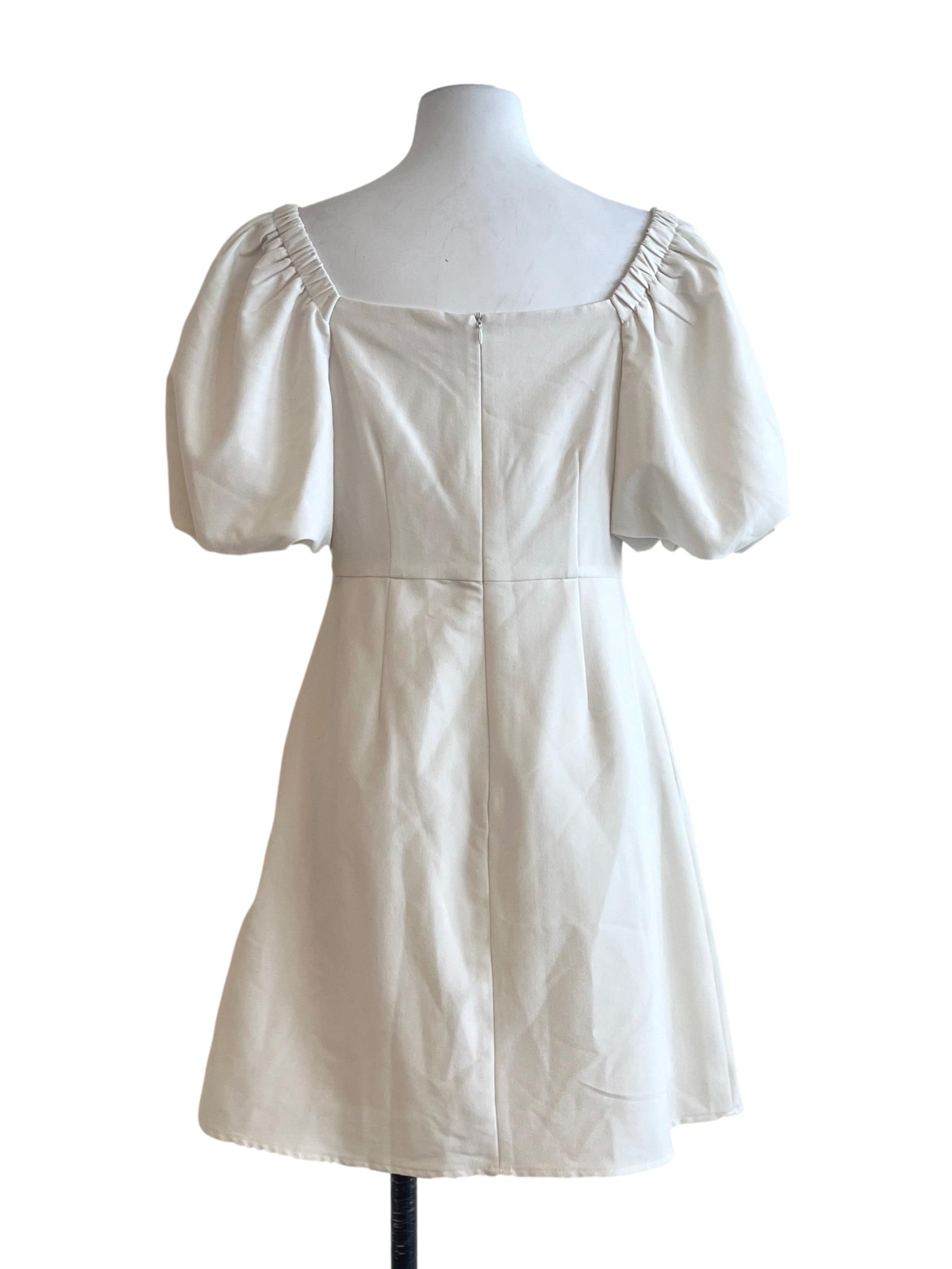 Chiffon White Square Puff Short Sleeve