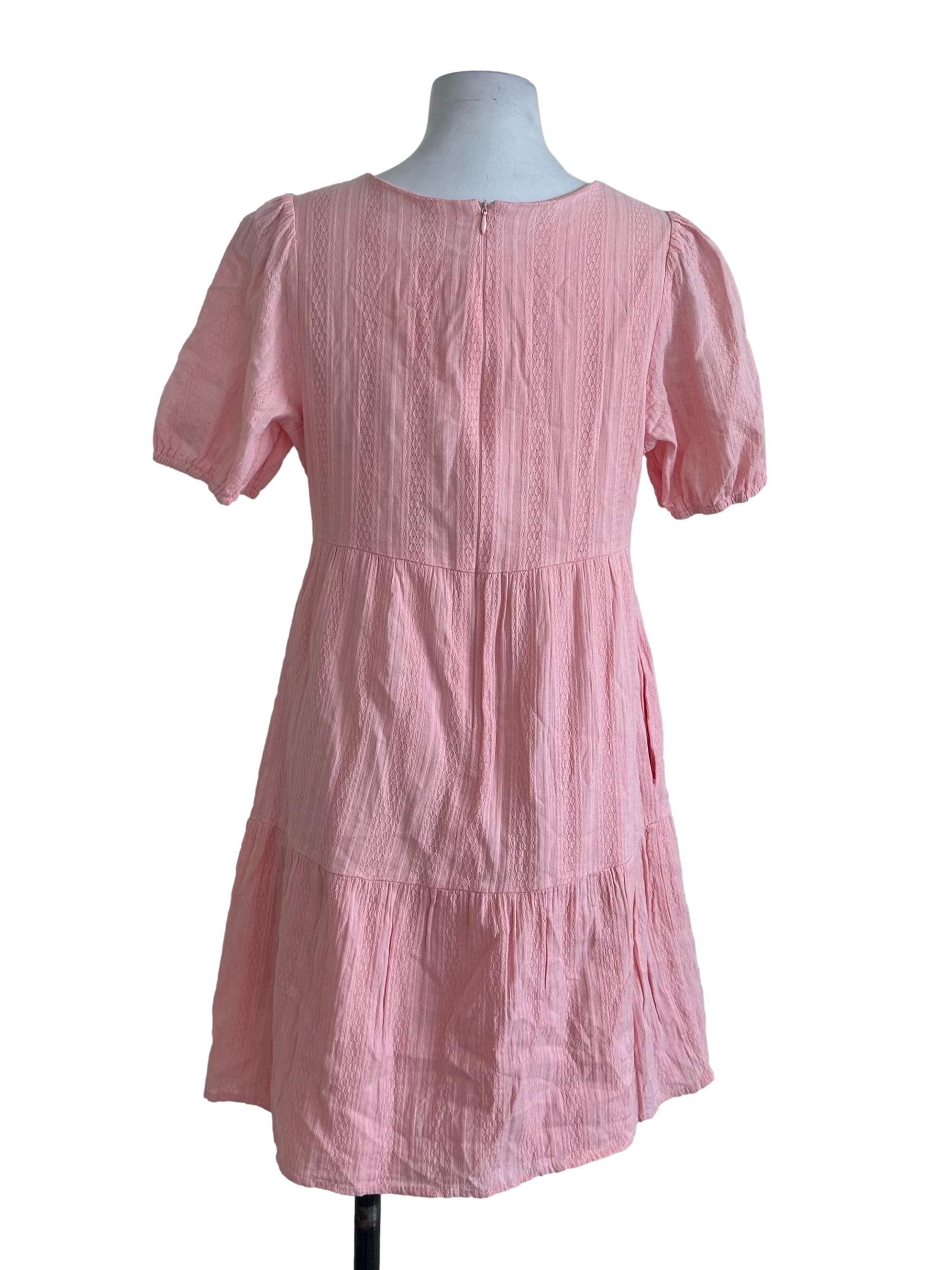 Rose Pink Textured Puff Sleeve Dress