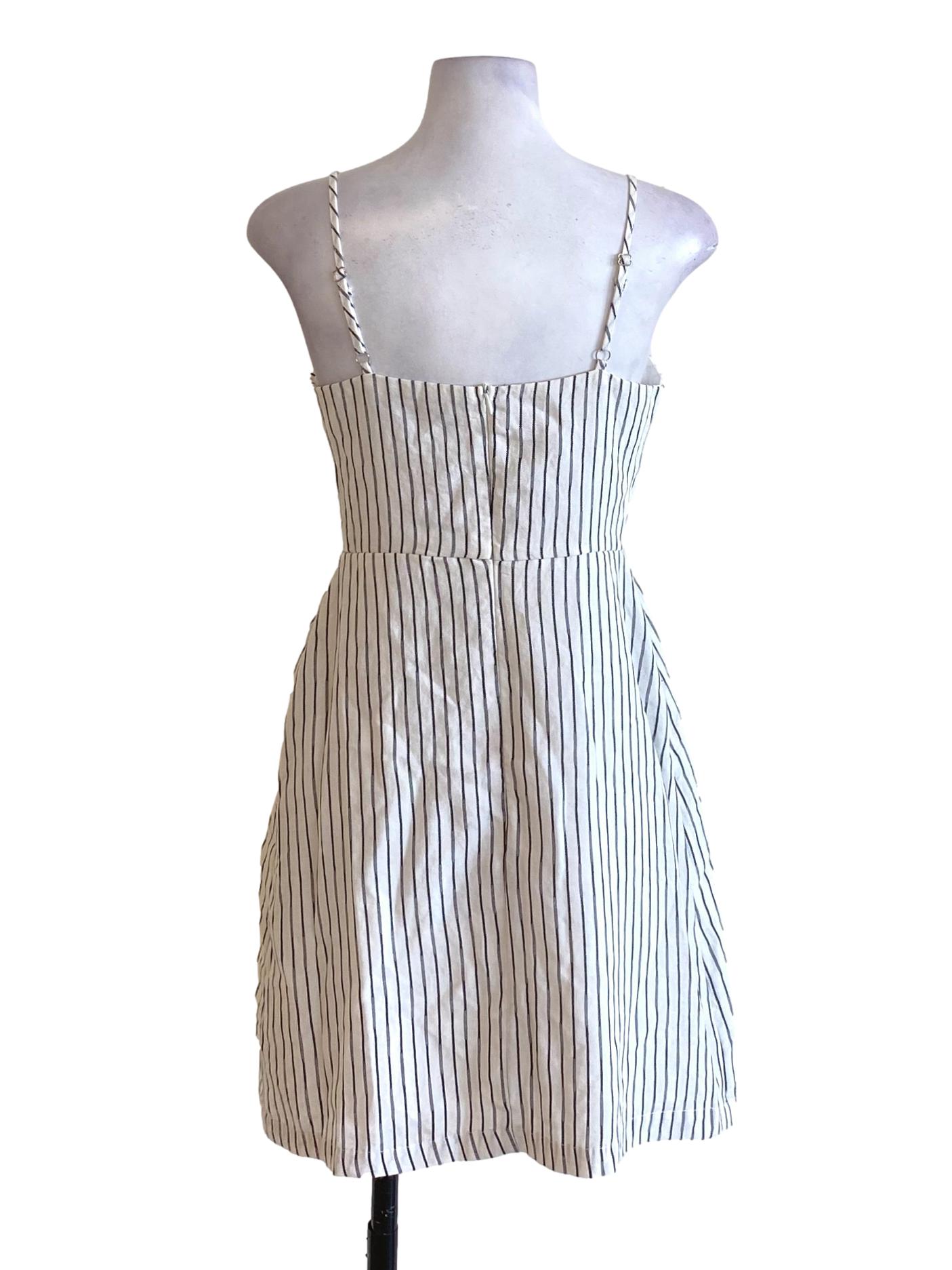 Porcelain White Stripes V-Neck Mini Babydoll Dress TTR