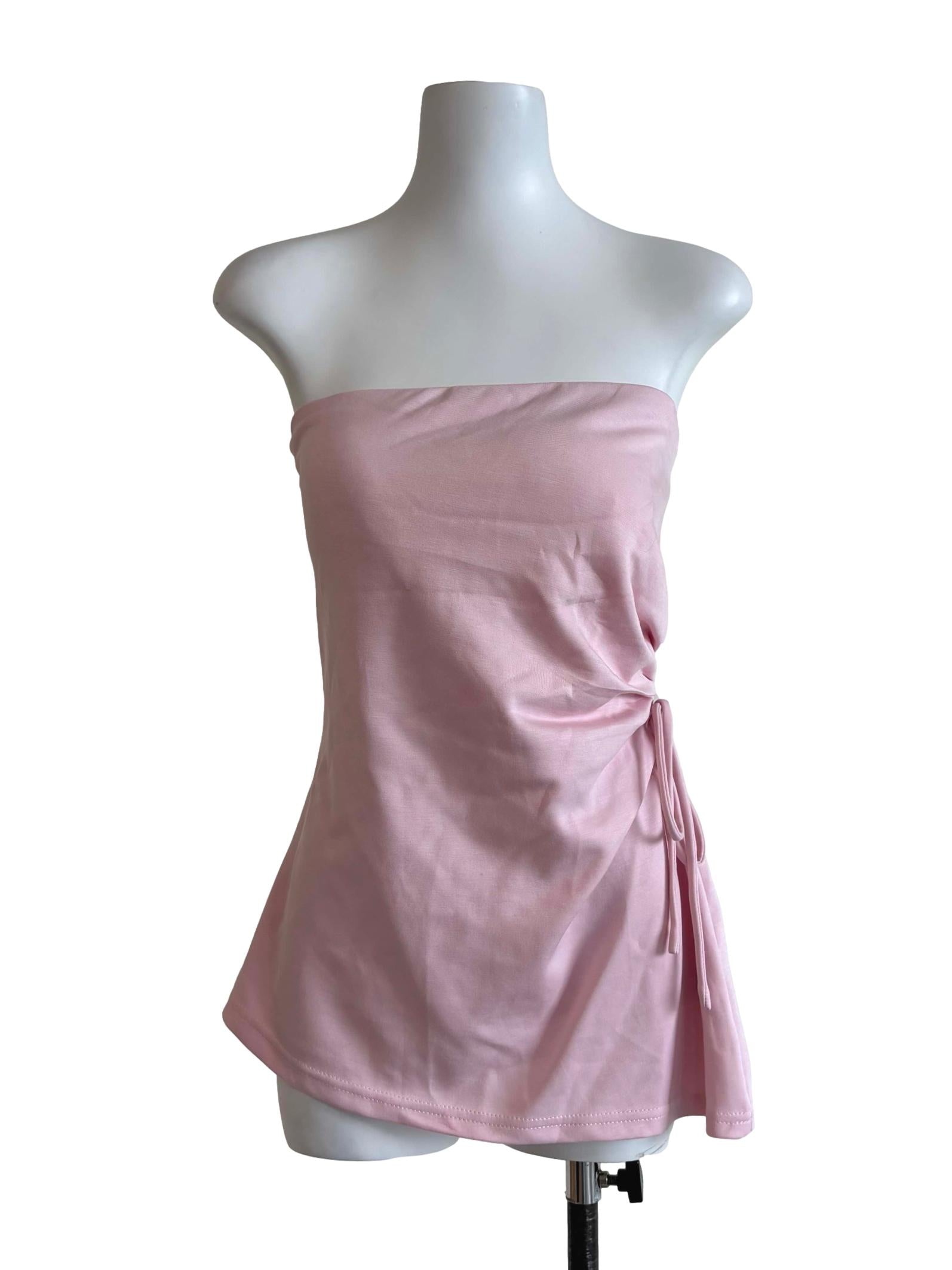Flamingo Pink Strapless Peplum Top