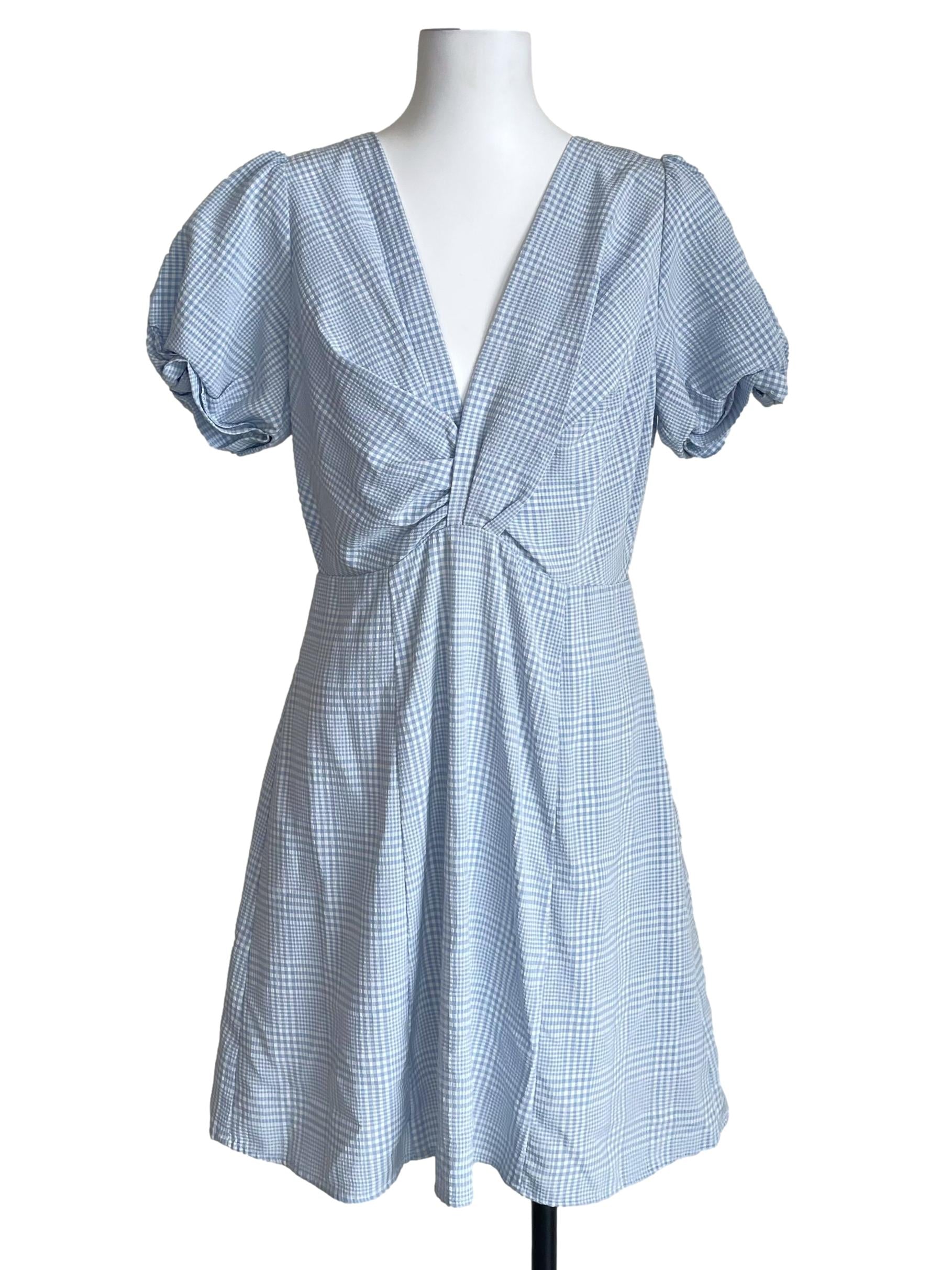 Baby Blue Glen Check A-Line Dress