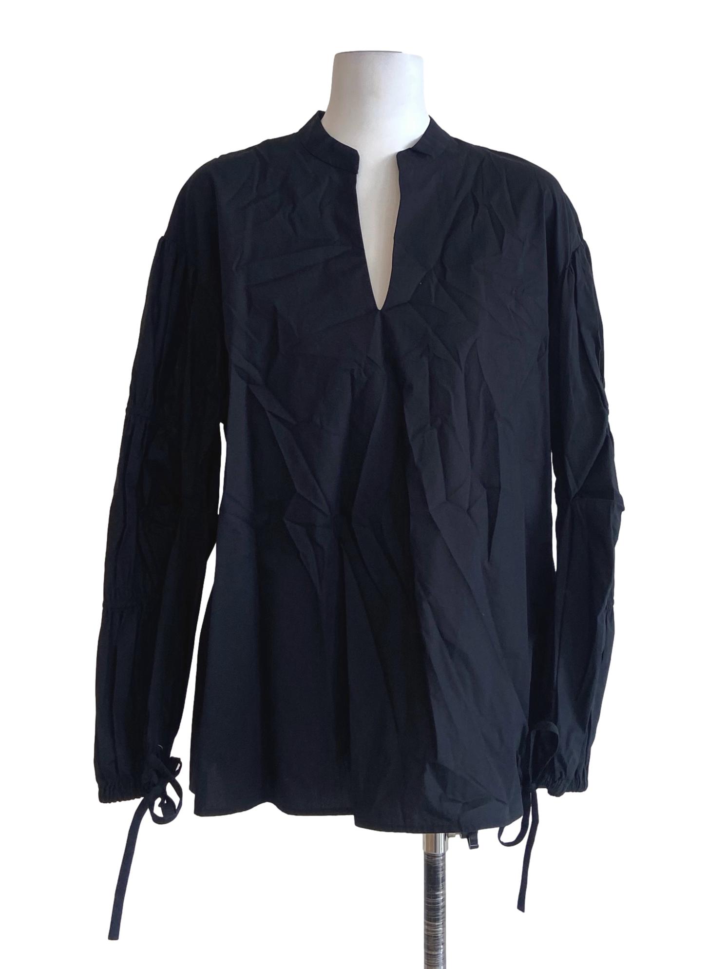 Navy Blue V-Neck Pegged Blouse
