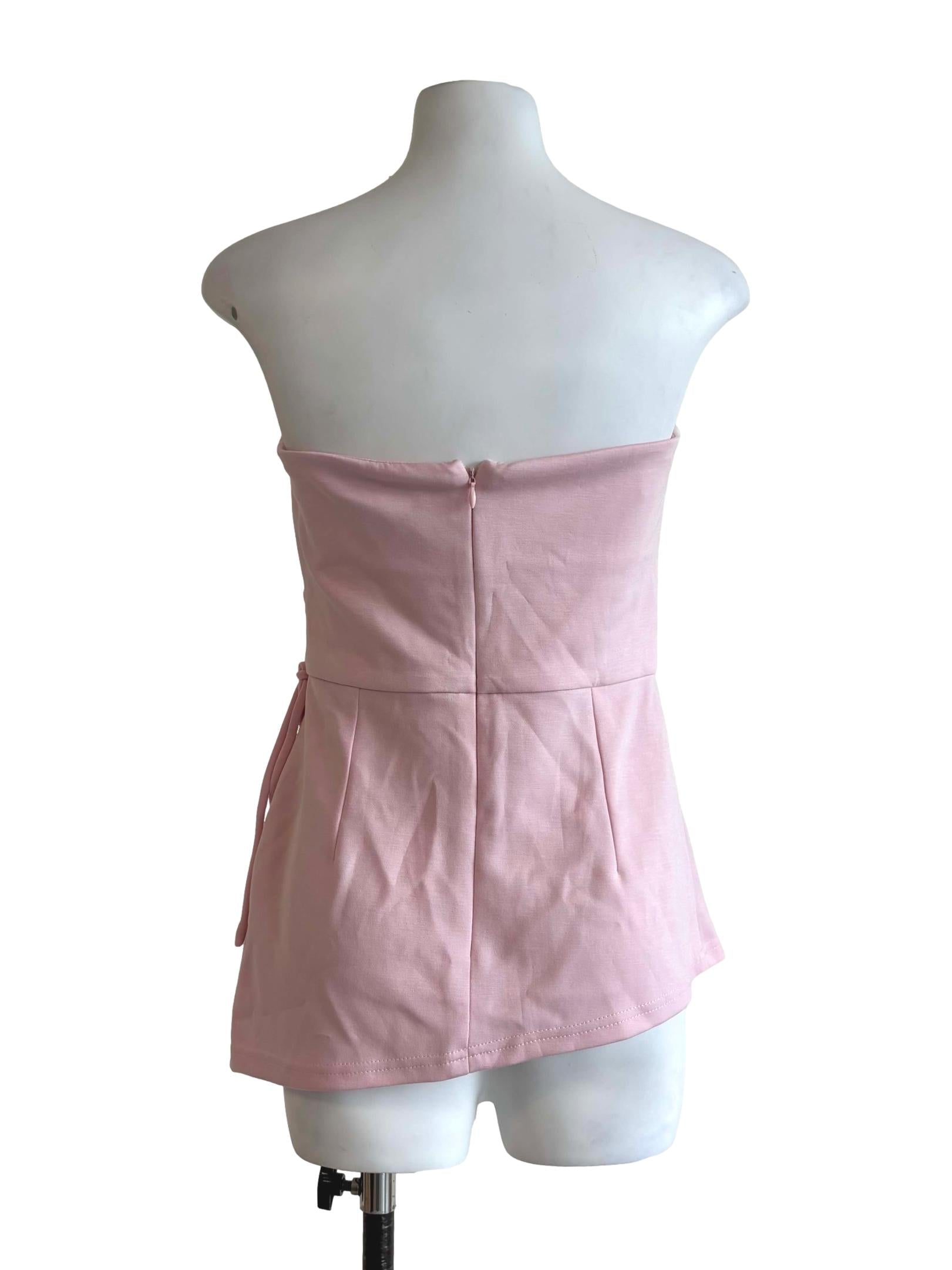 Flamingo Pink Strapless Peplum Top