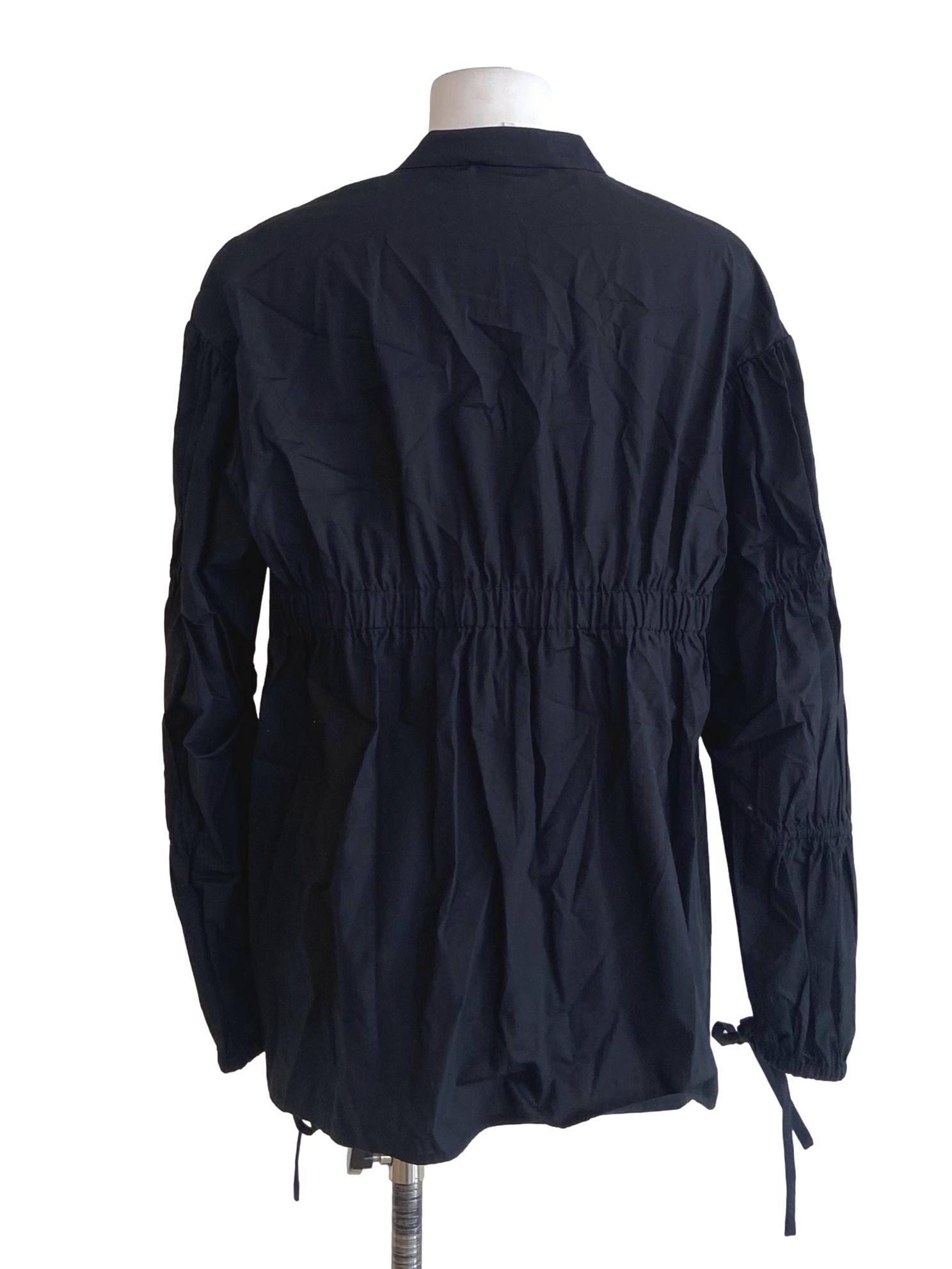 Navy Blue V-Neck Pegged Blouse