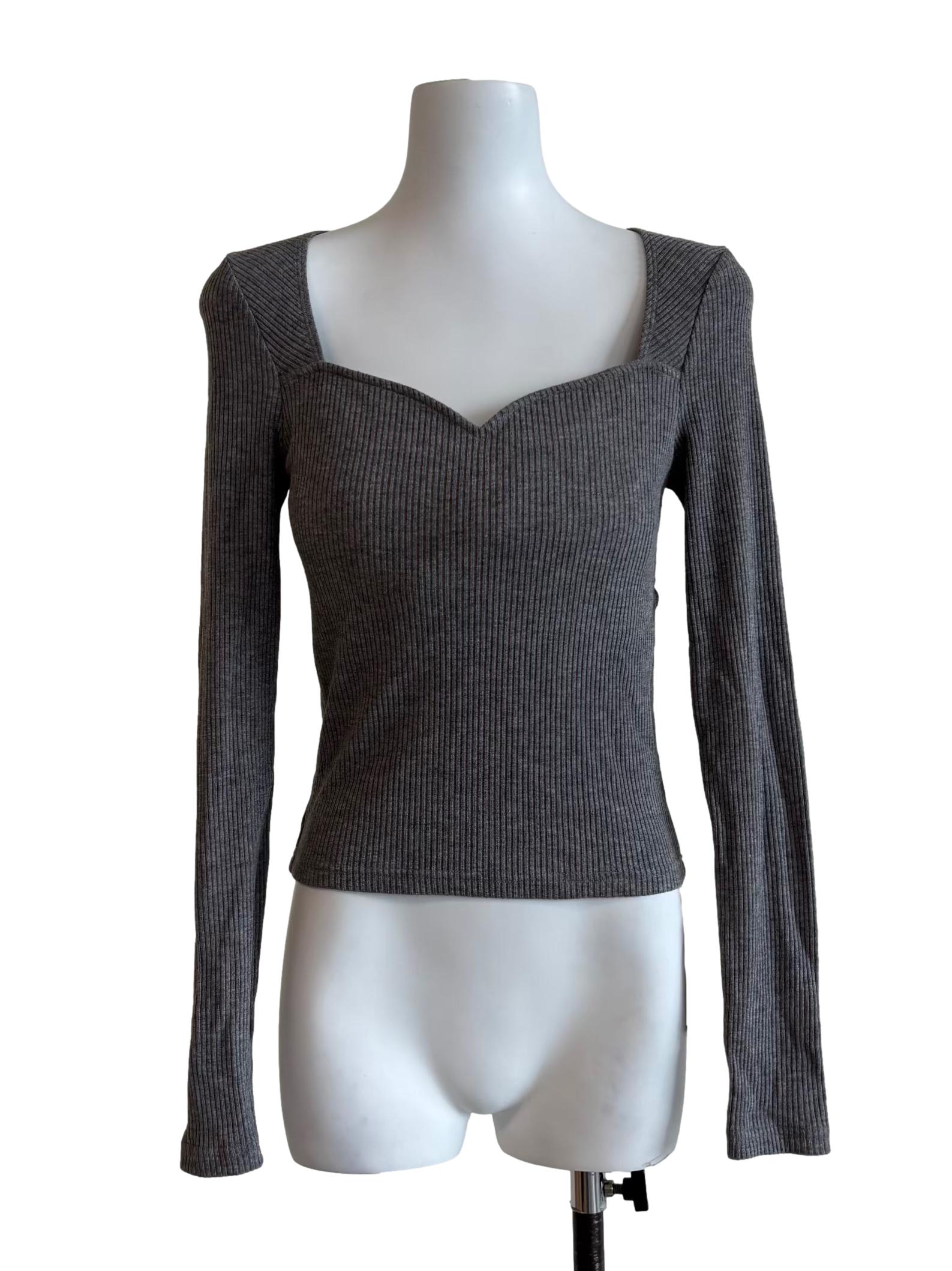 Carbon Grey Sweetheart Ribbed Top