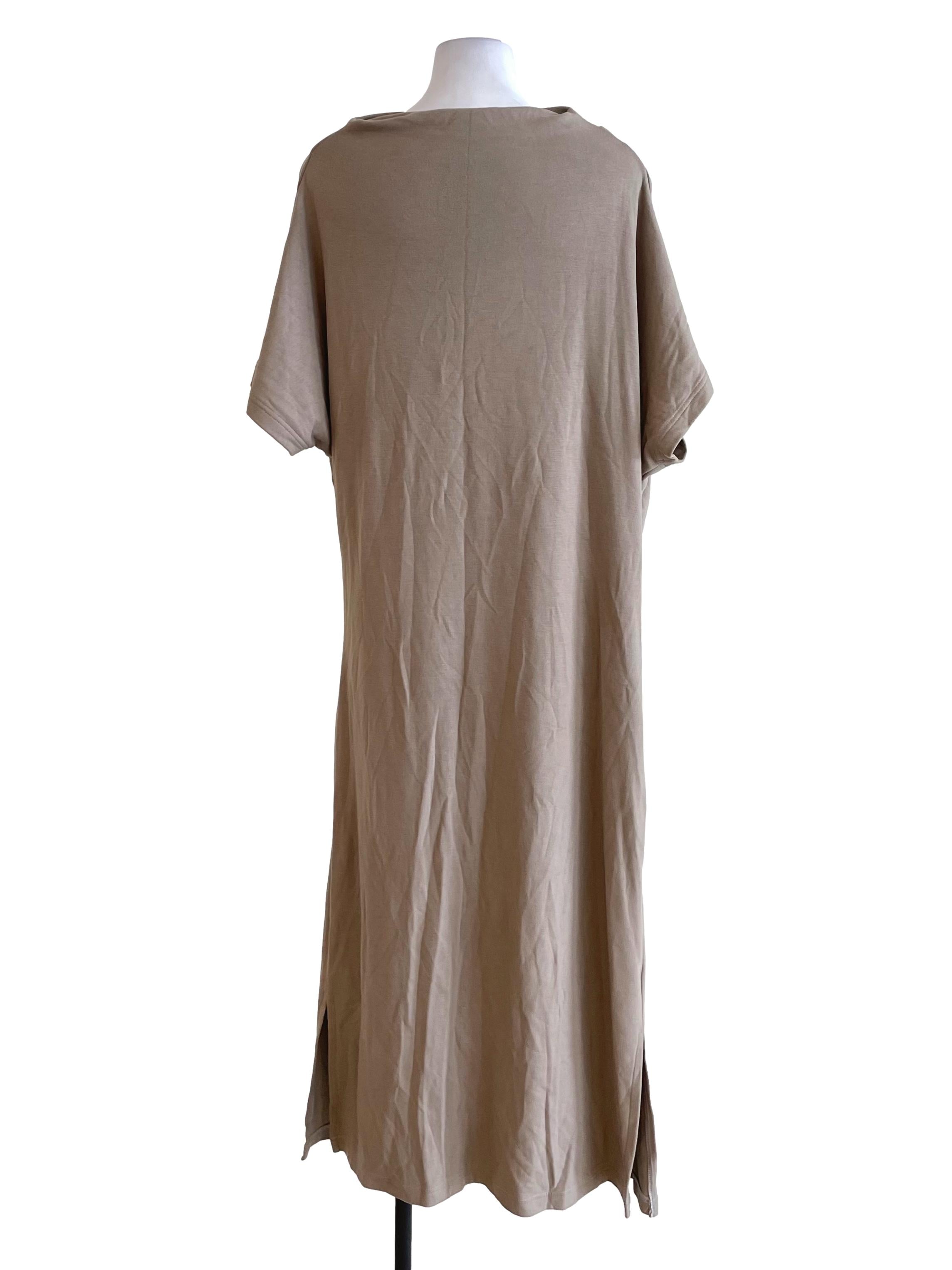 Milky Brown High Neck Draped Dress