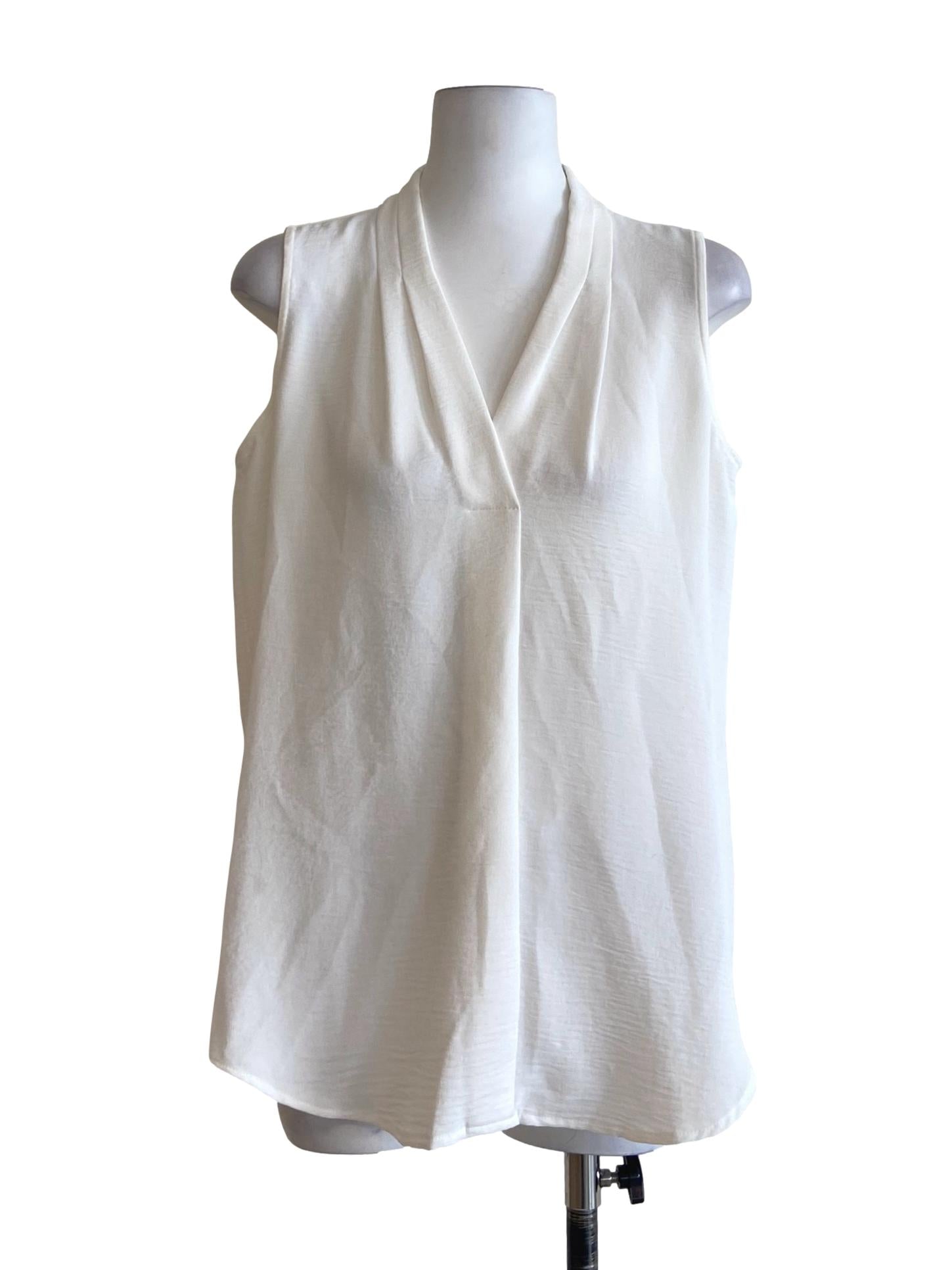 White Sleeveless V-Neck Top