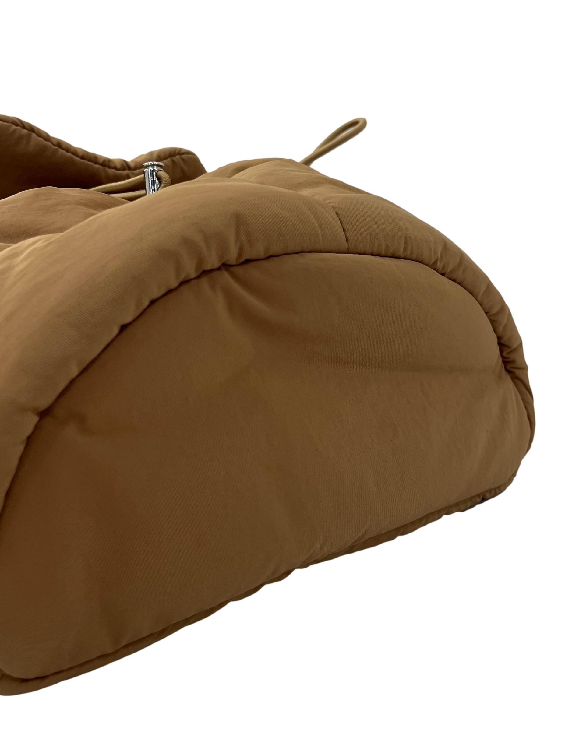 Brown Puffer Backpack With Drawstring Details