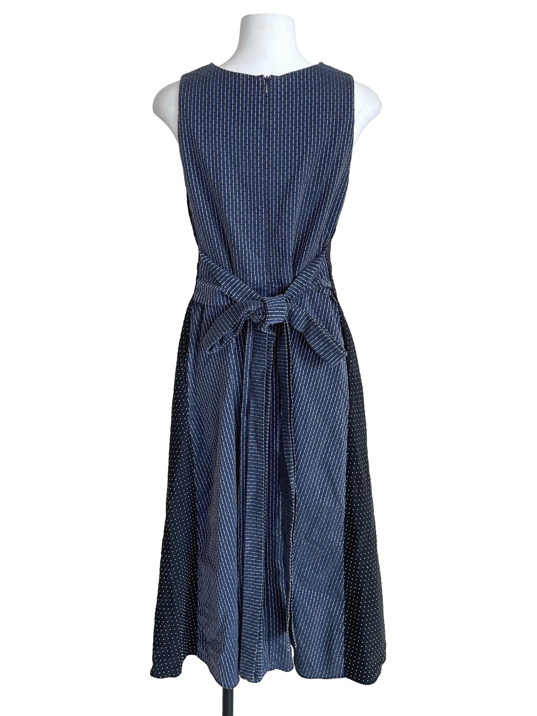 Navy Double Fabric Sleeveless Dress