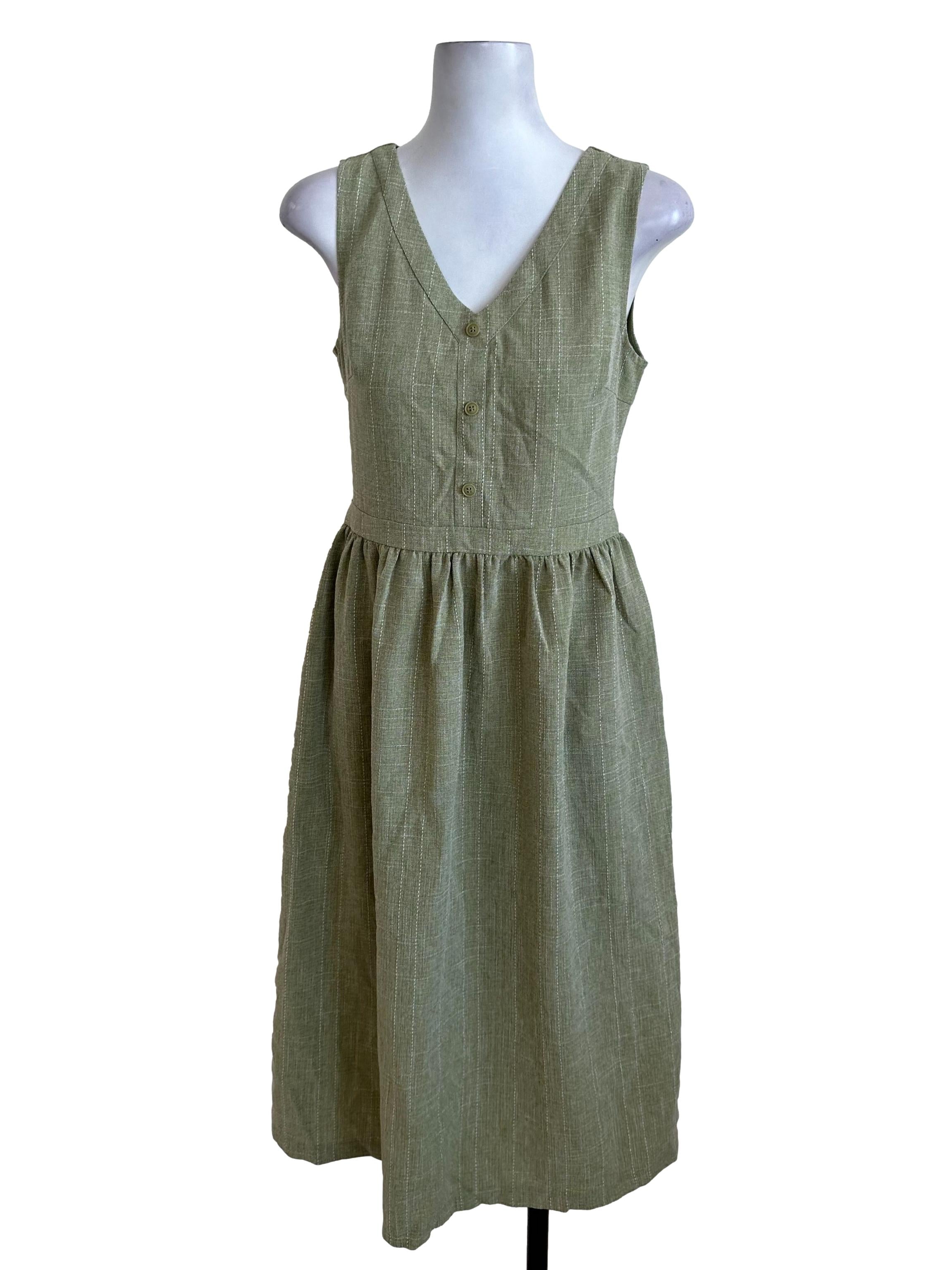 Matcha Green Textured Button Dress