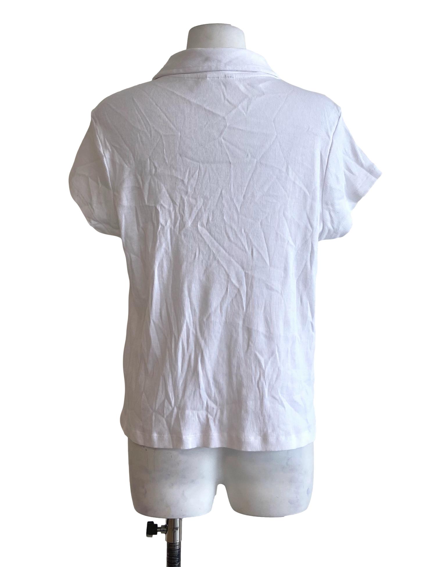 White Half Zipper Pencil Stripe Top