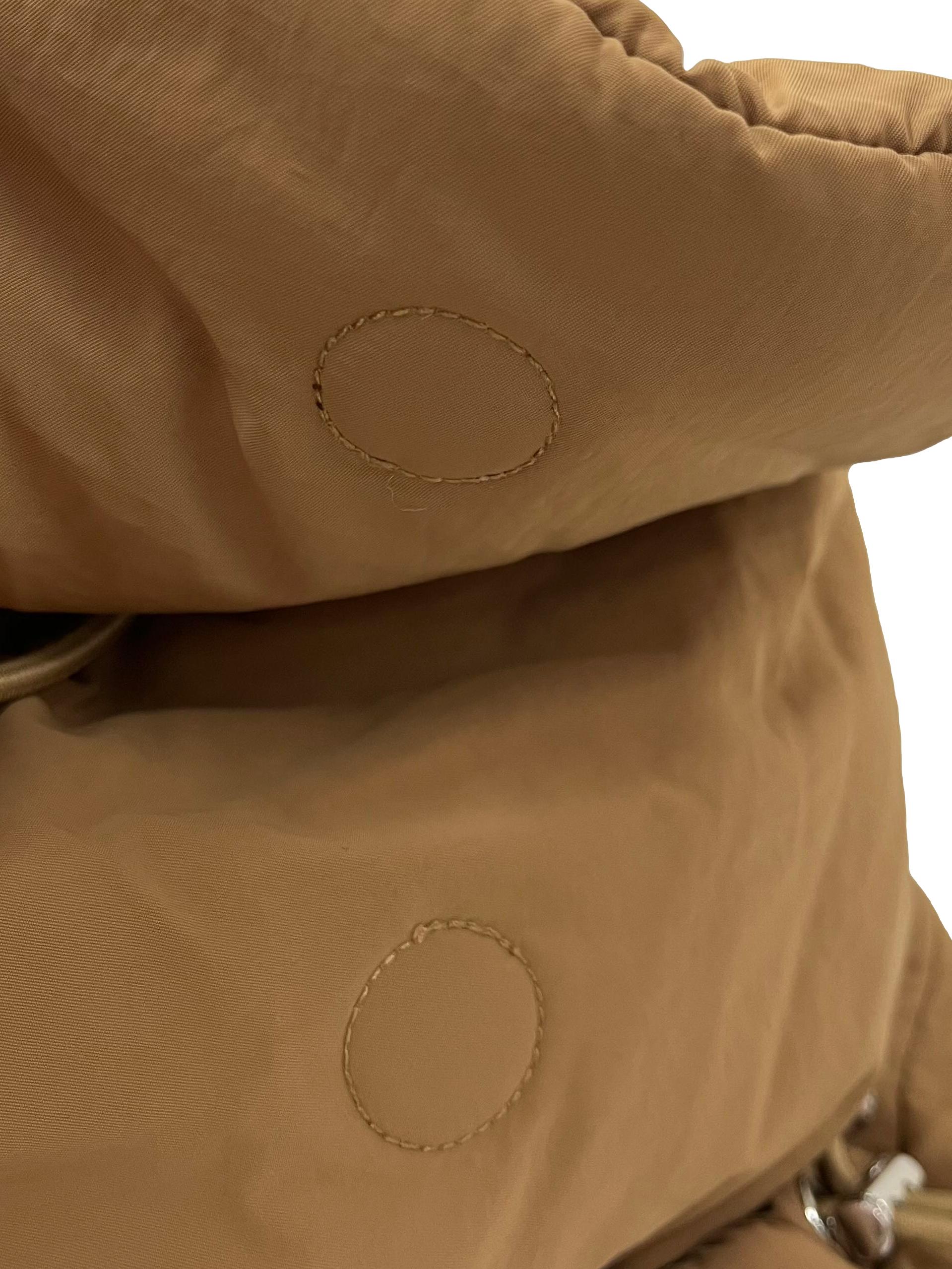 Brown Puffer Backpack With Drawstring Details