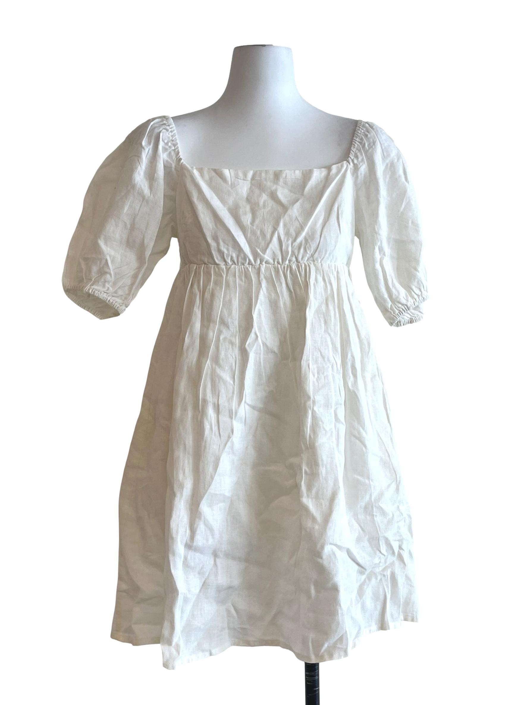 Pear White Square Puff Sleeve Dress
