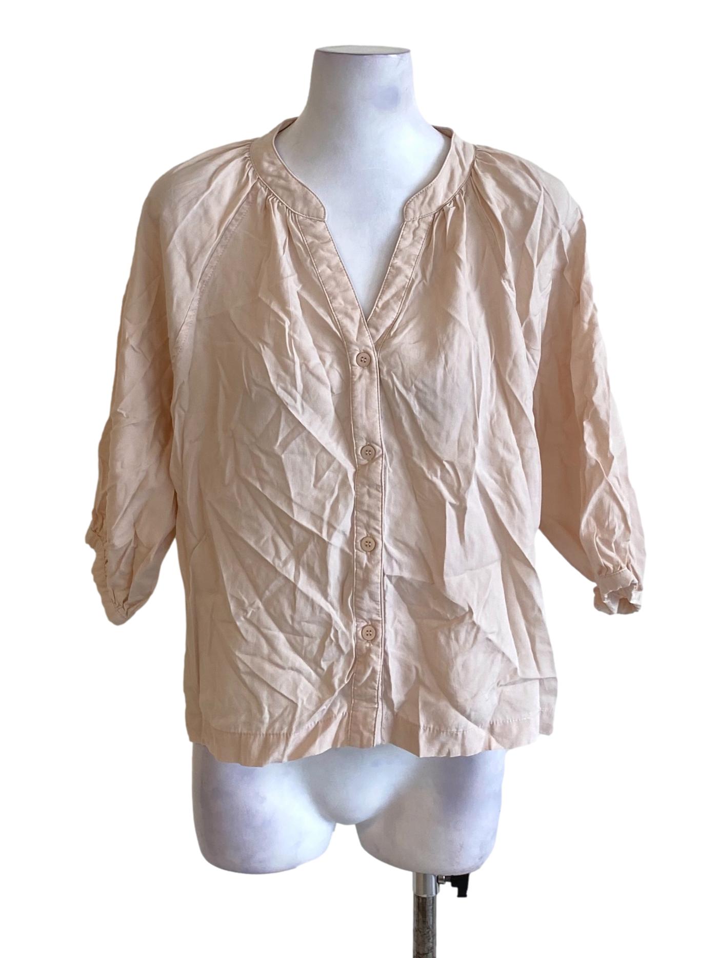 Light Khaki Brown V-Neck Buttoned Down Casual Shirt Blouse TCL
