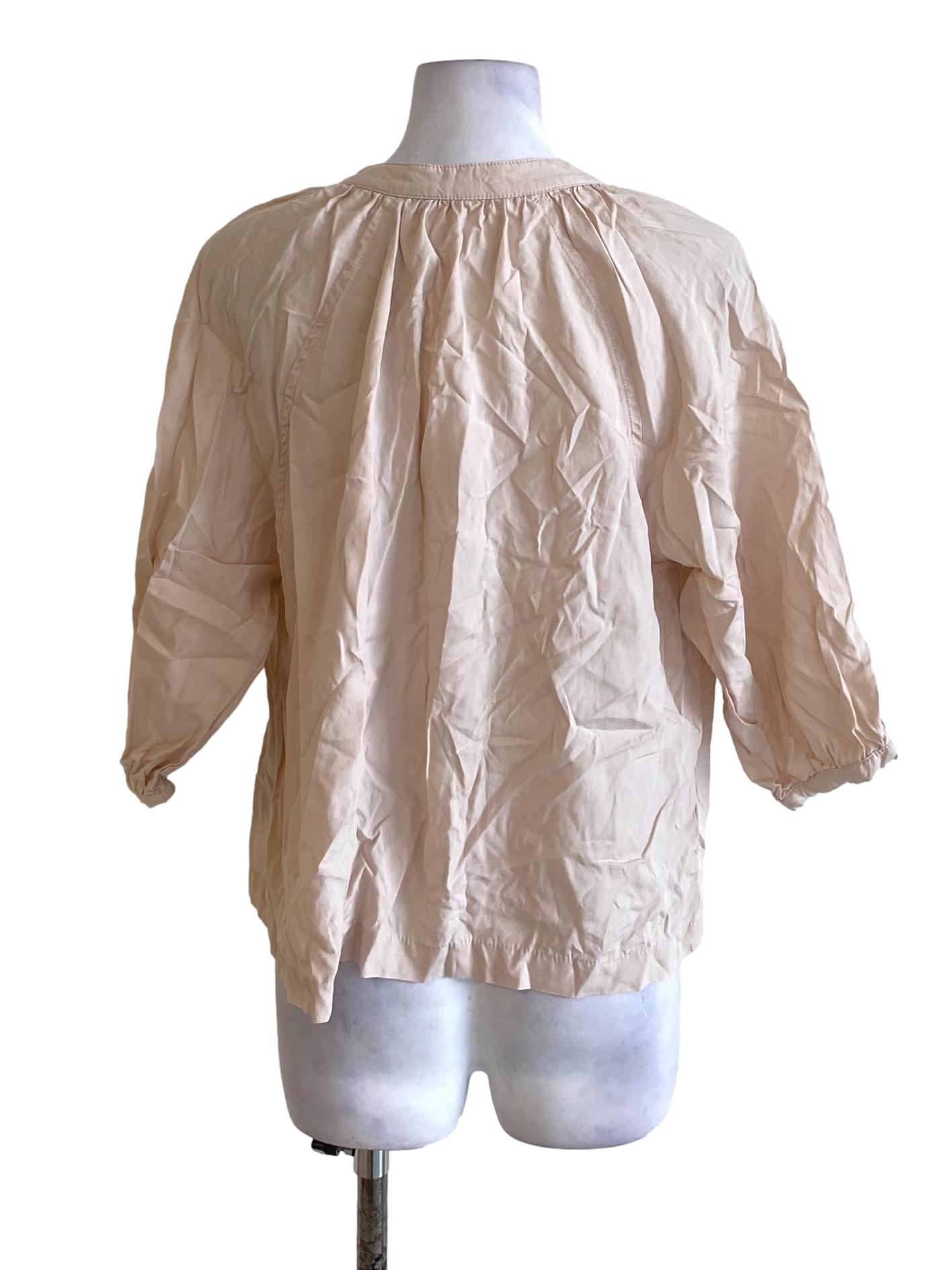 Light Khaki Brown V-Neck Buttoned Down Casual Shirt Blouse TCL
