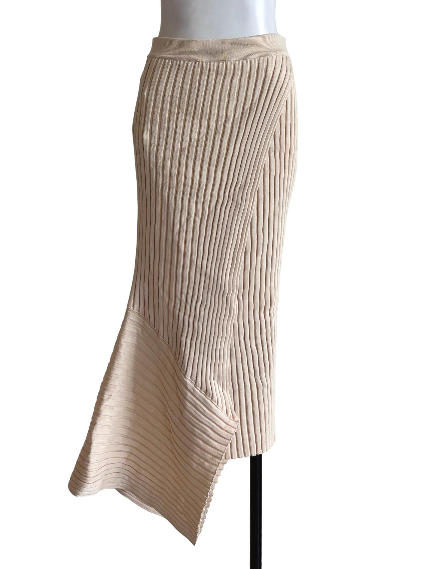 Beige Ribbed Asymmetrical Skirt