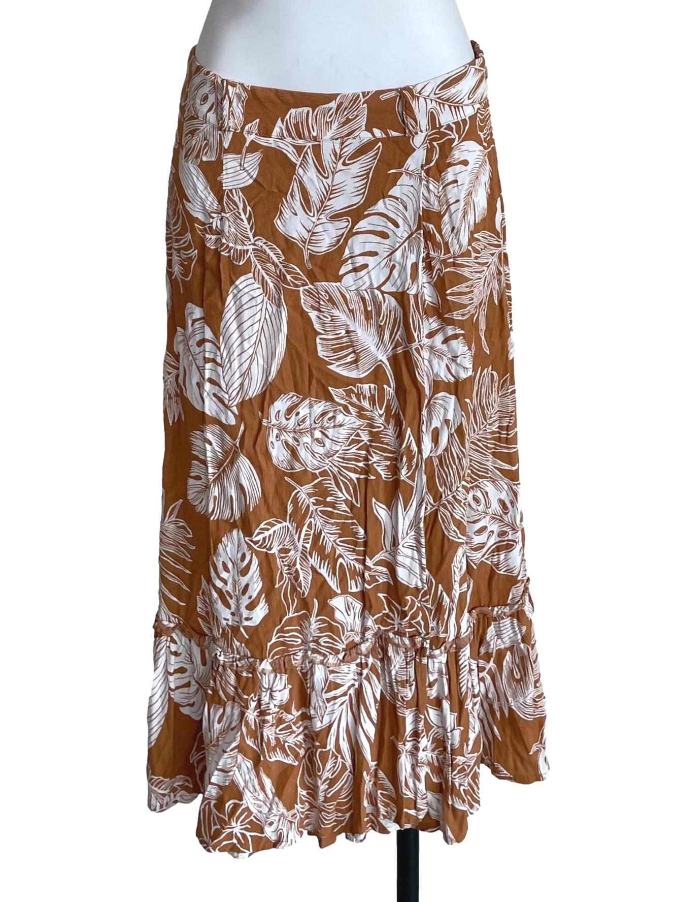 Cider Orange Leaf Print Wrap Skirt
