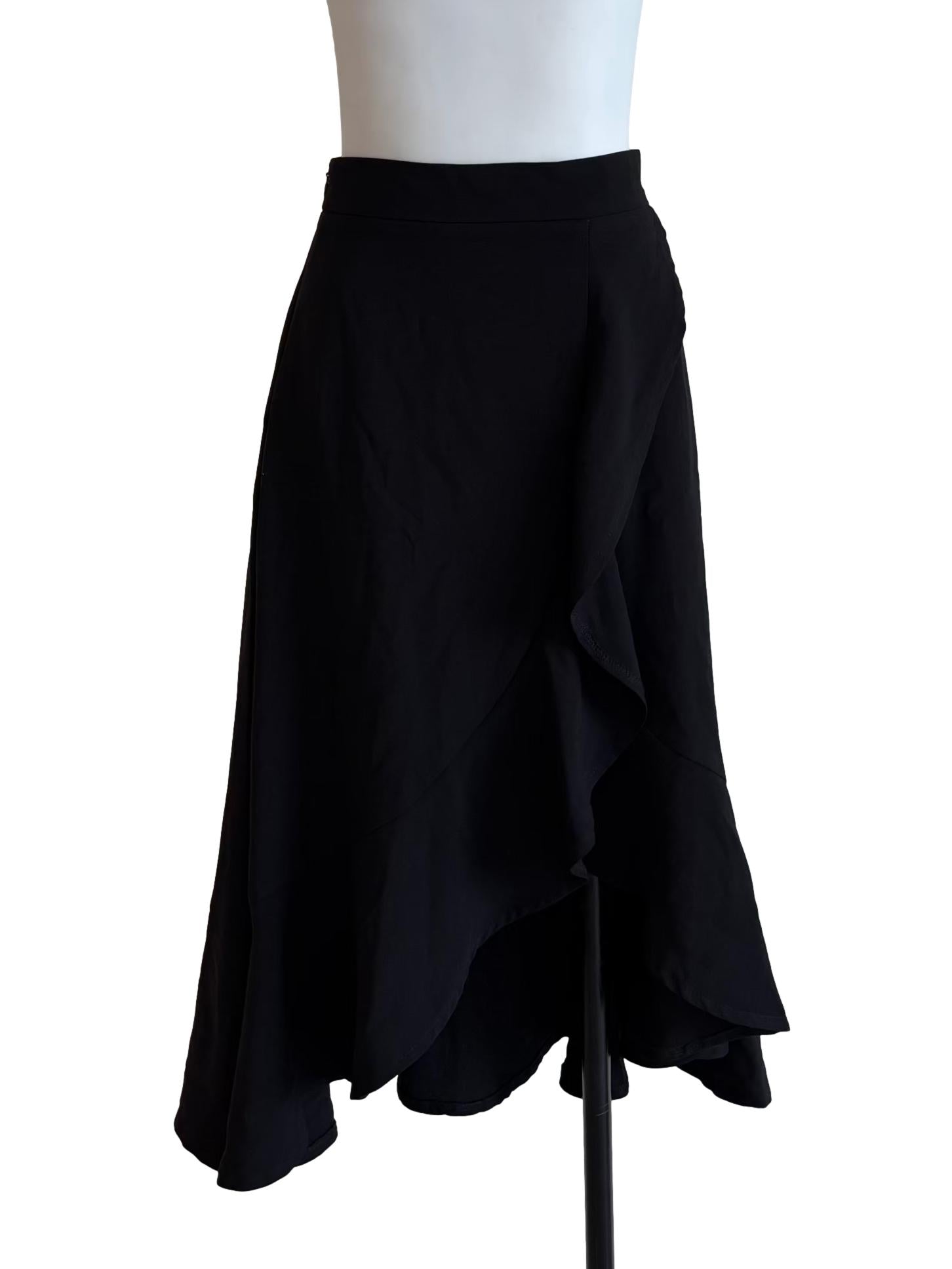 Rich Black Ruffled Midi Skirt