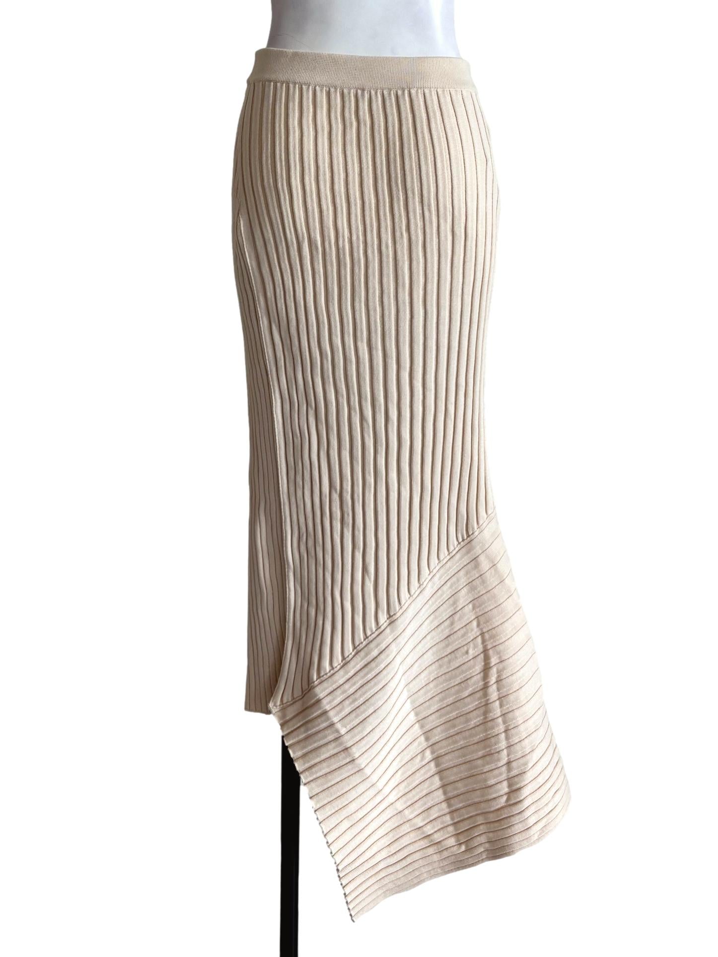 Beige Ribbed Asymmetrical Skirt
