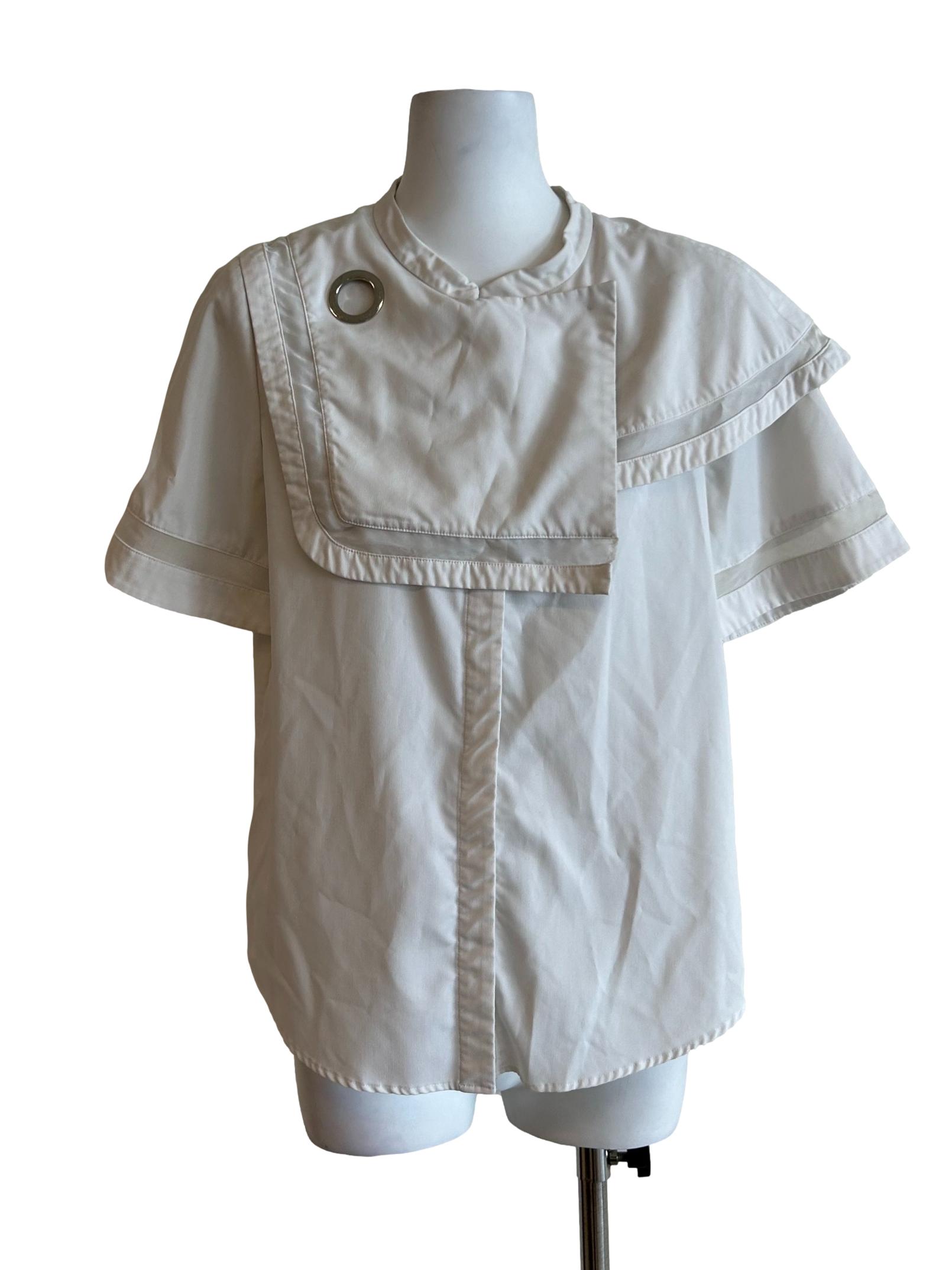 Asymmetrical Layered Trimming Shirt White CSN