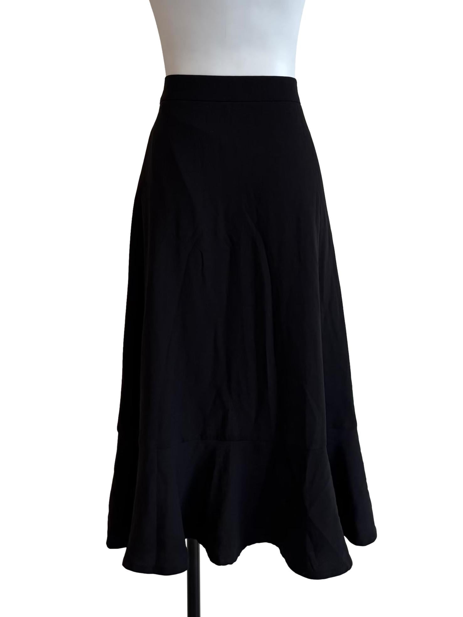 Rich Black Ruffled Midi Skirt