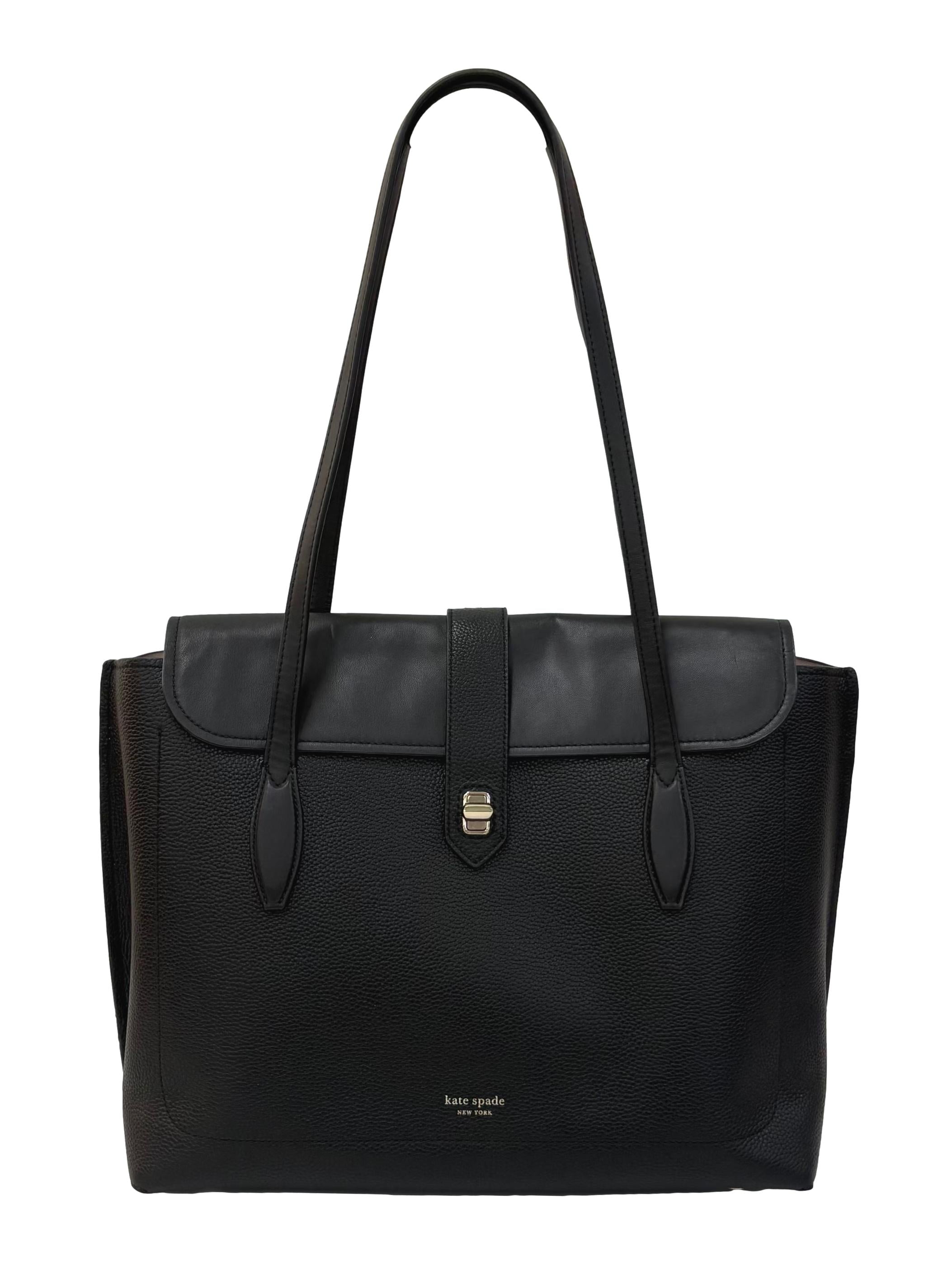 Black Pebbled Leather Laptop Tote Bag
