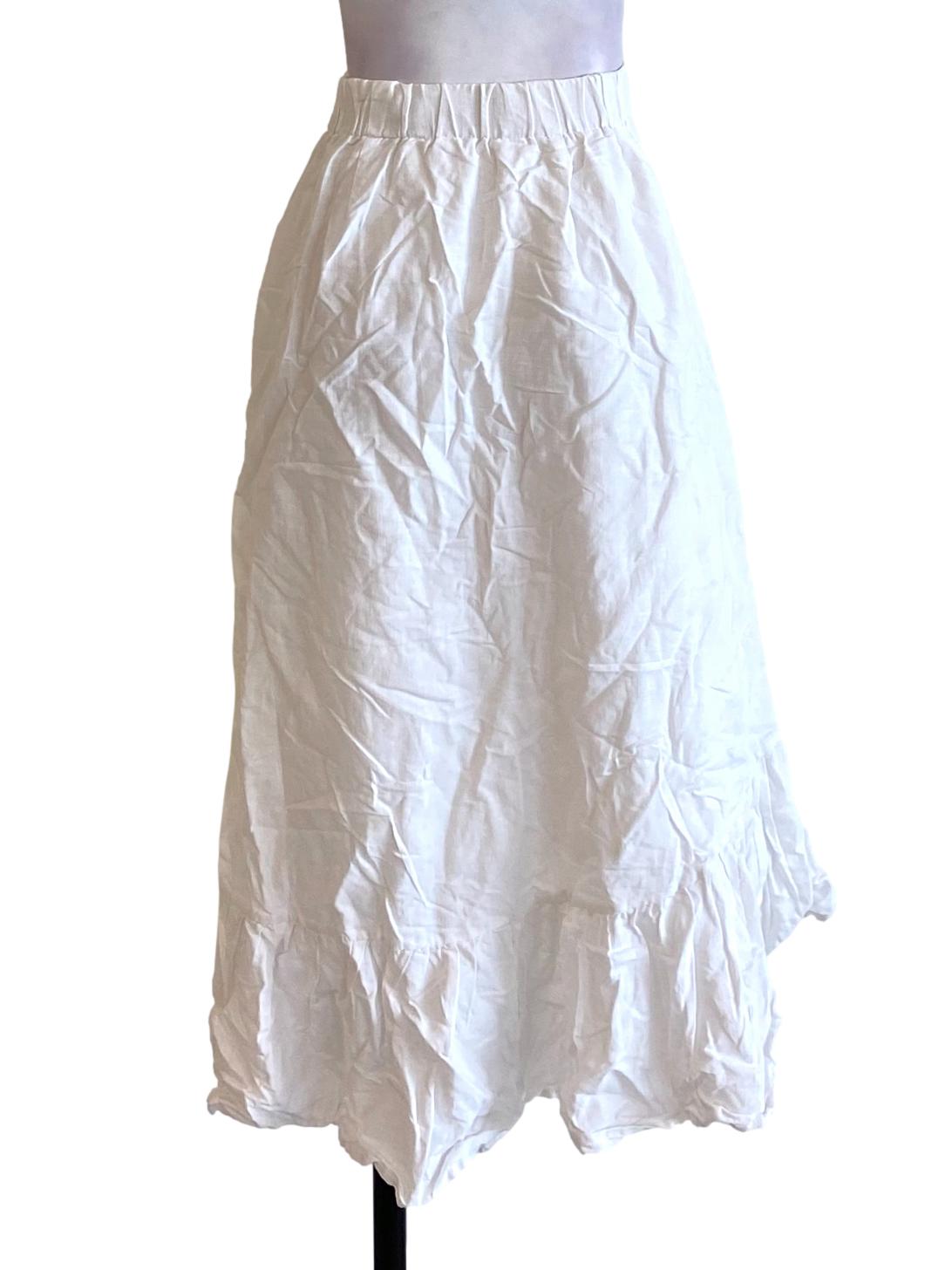 Pearl White Buttoned Down Ruffle Asymmetrical Skirt TEM