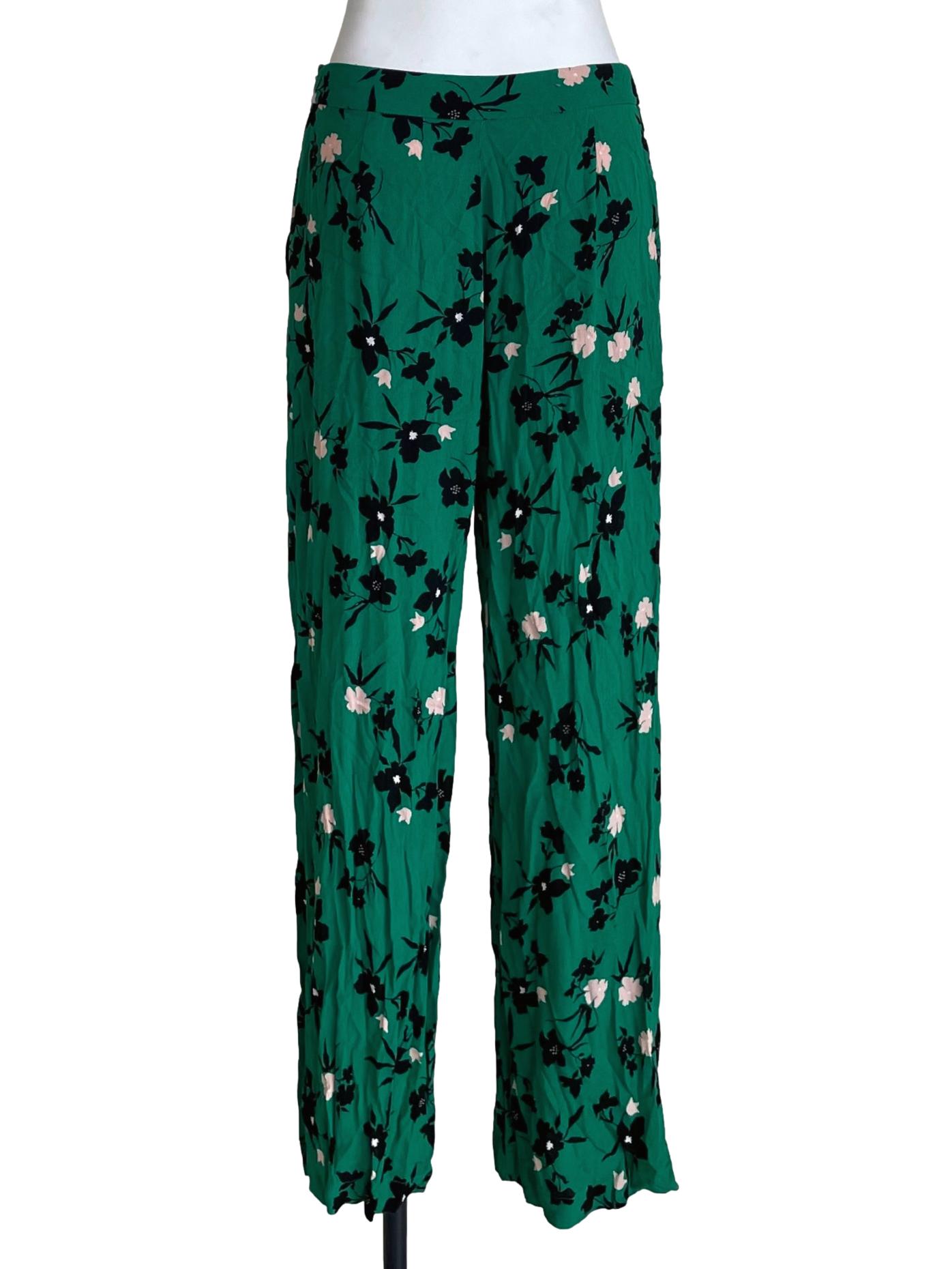 Green Floral Chiffon Pants
