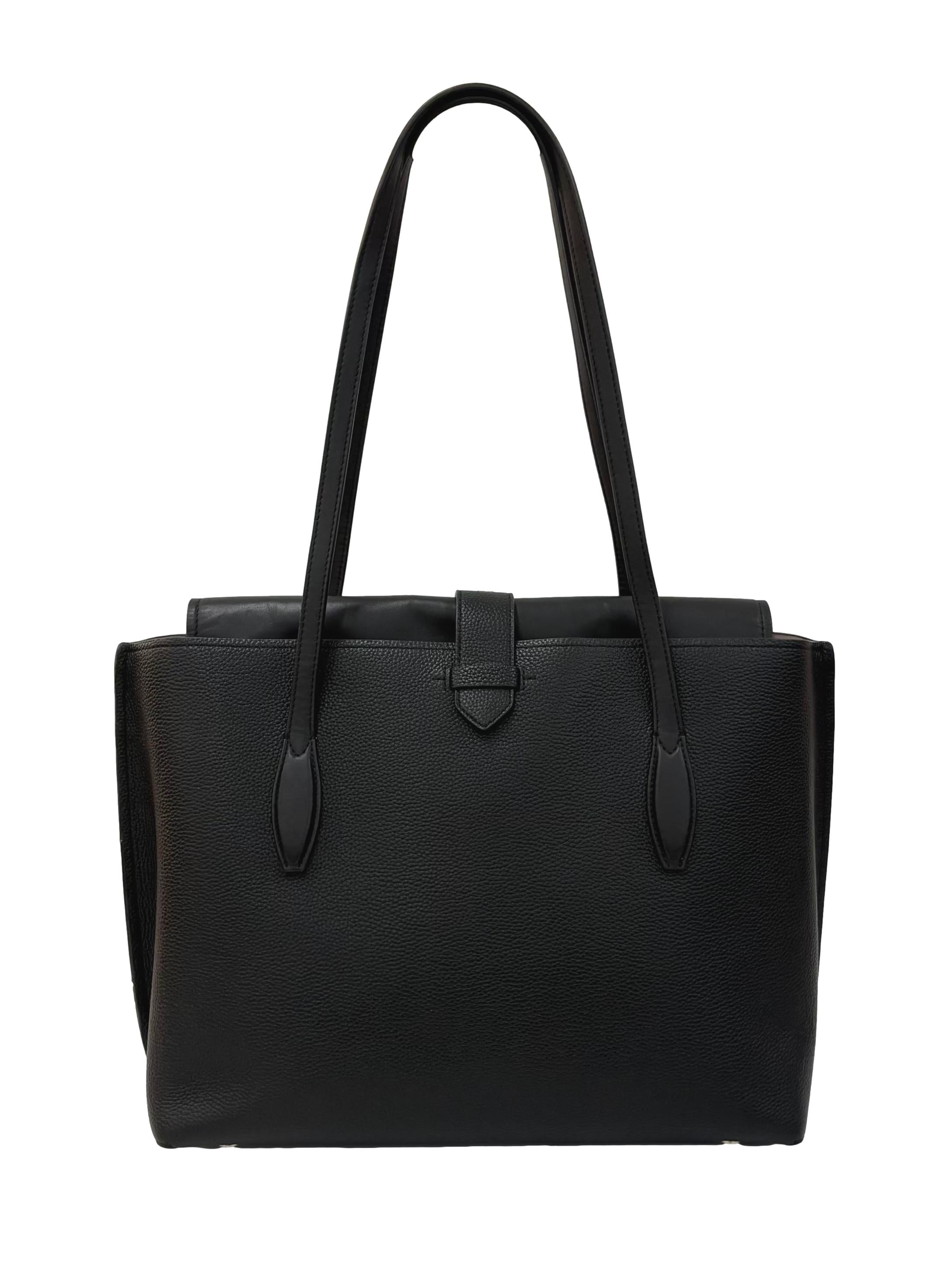 Black Pebbled Leather Laptop Tote Bag