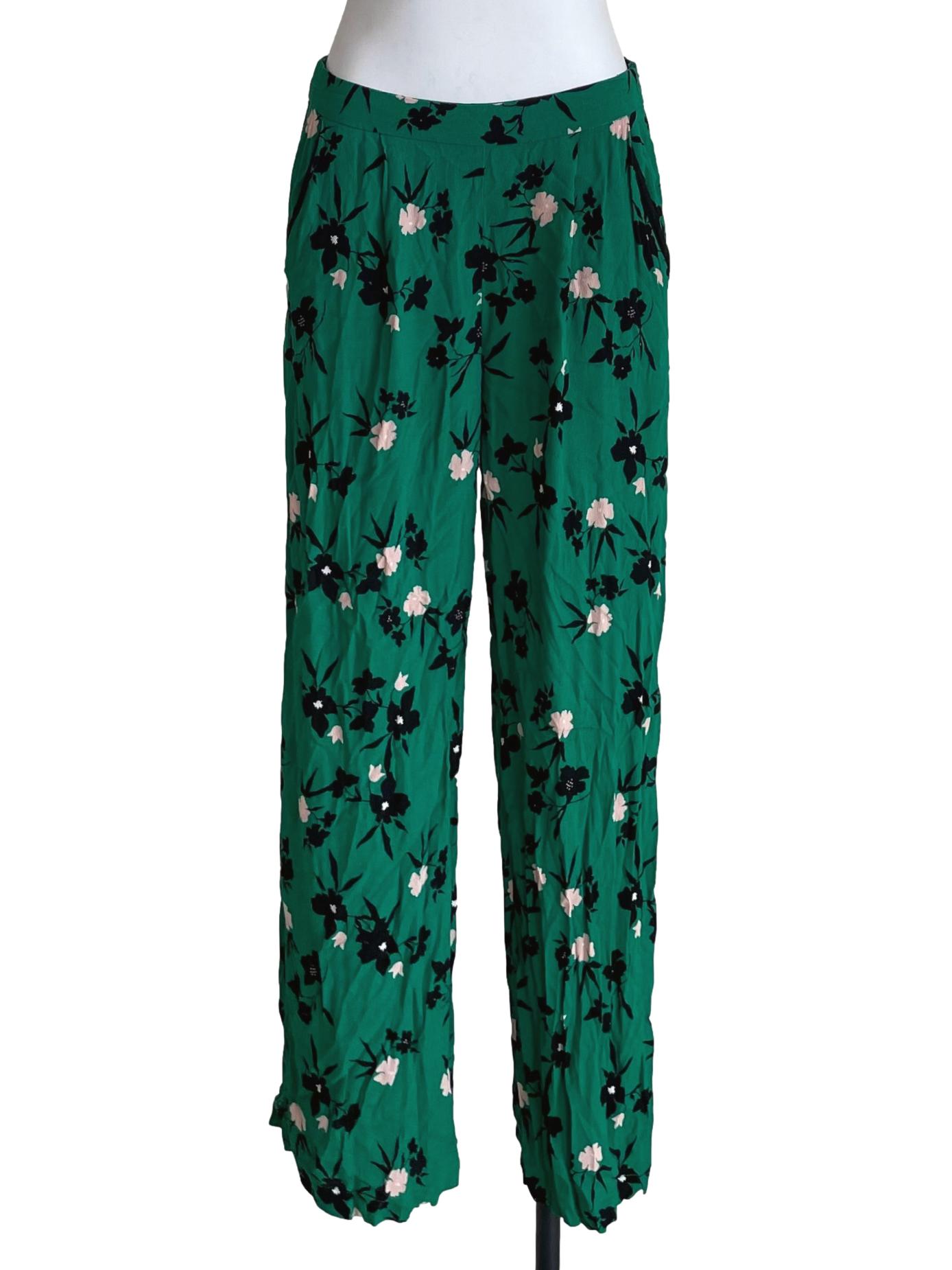 Green Floral Chiffon Pants