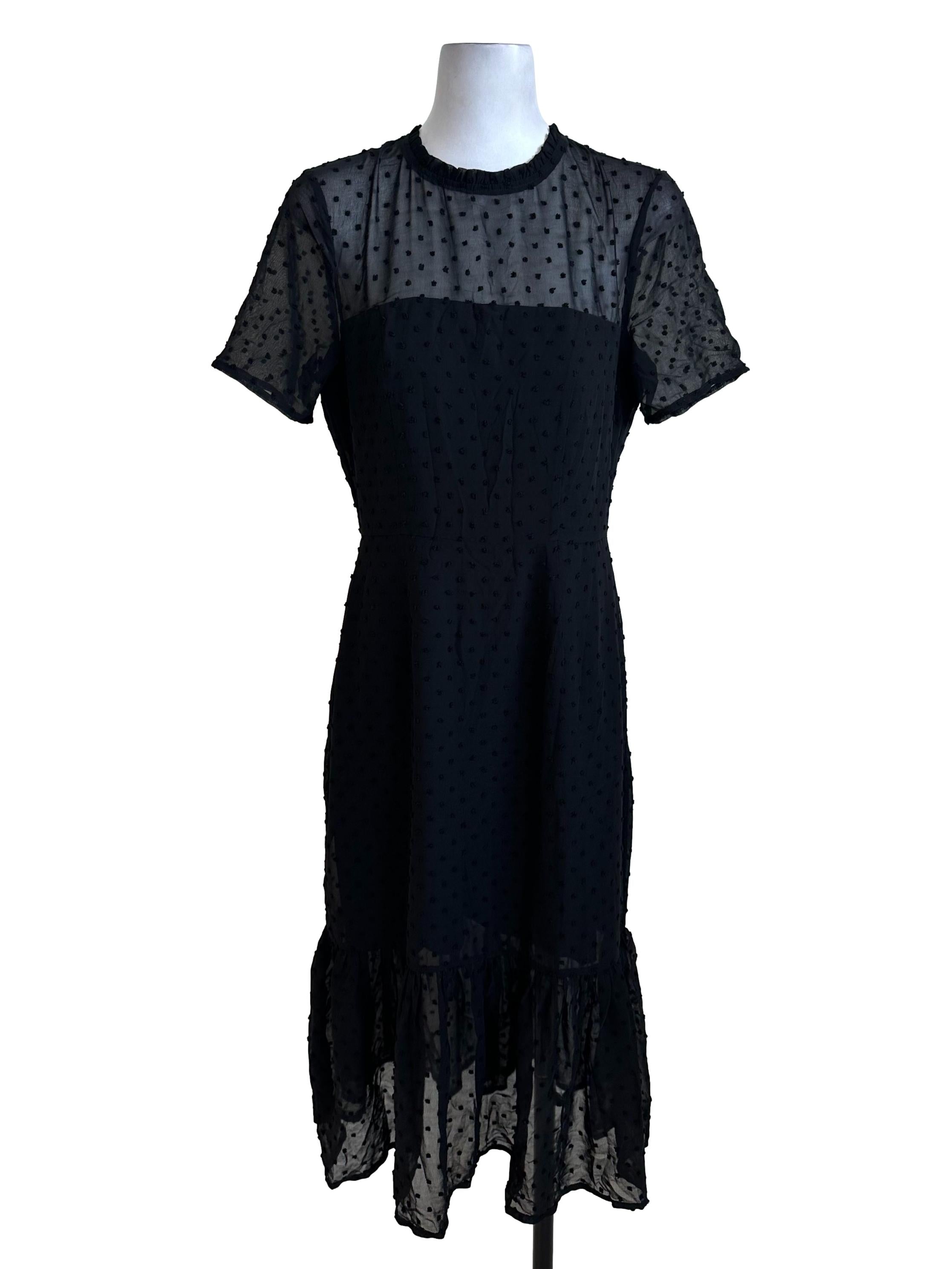 Black Textured Lace Ruffle Dress