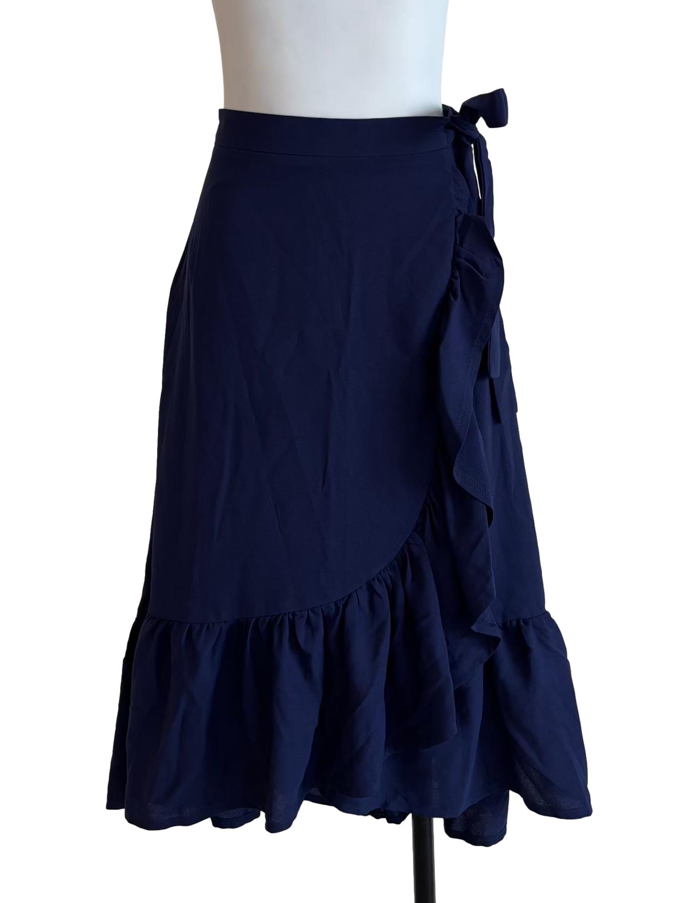 Navy Blue Ruffled Wrap Skirt