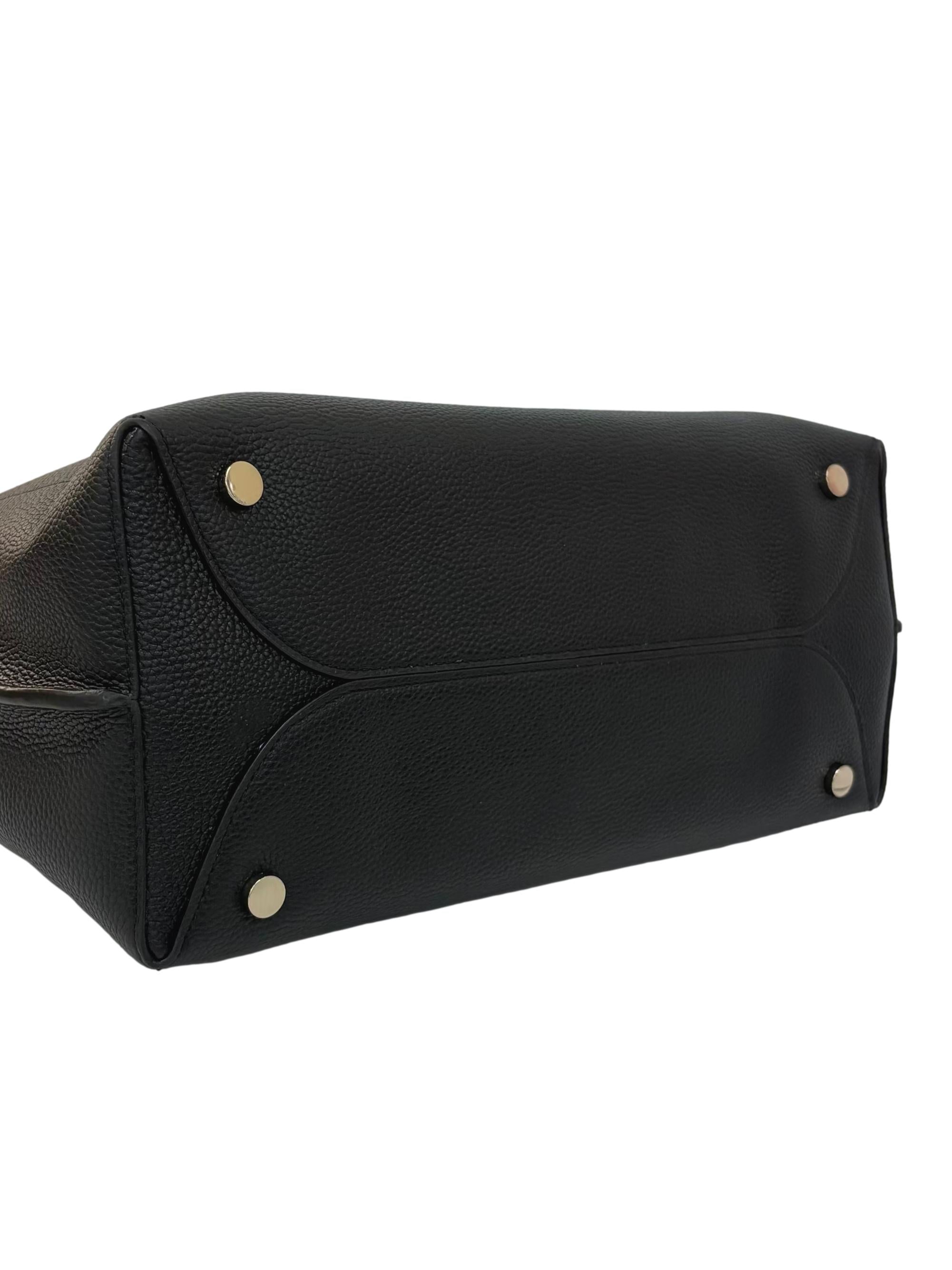 Black Pebbled Leather Laptop Tote Bag