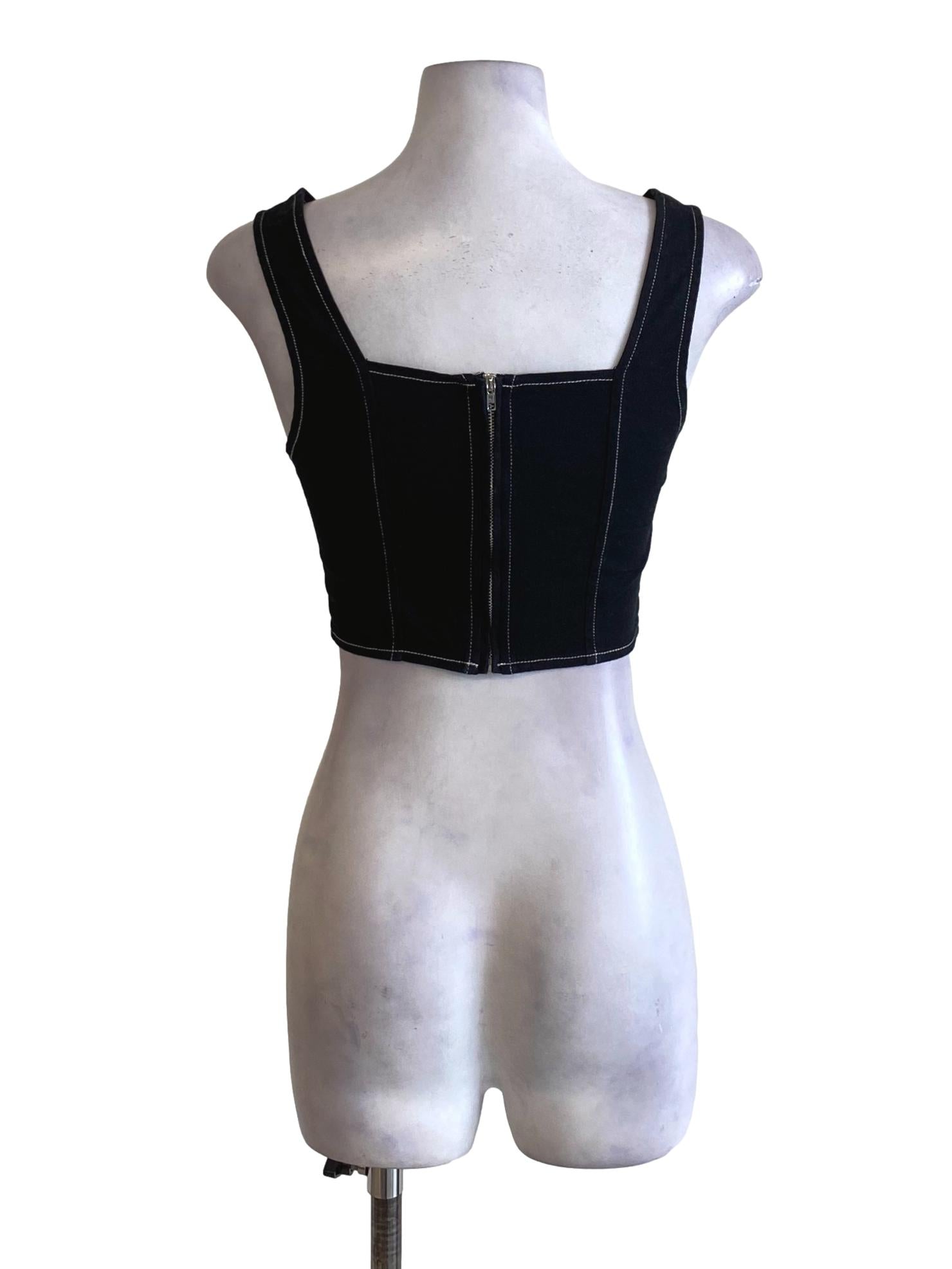 Rich Black Square Neck Lined Cropped Top YHF