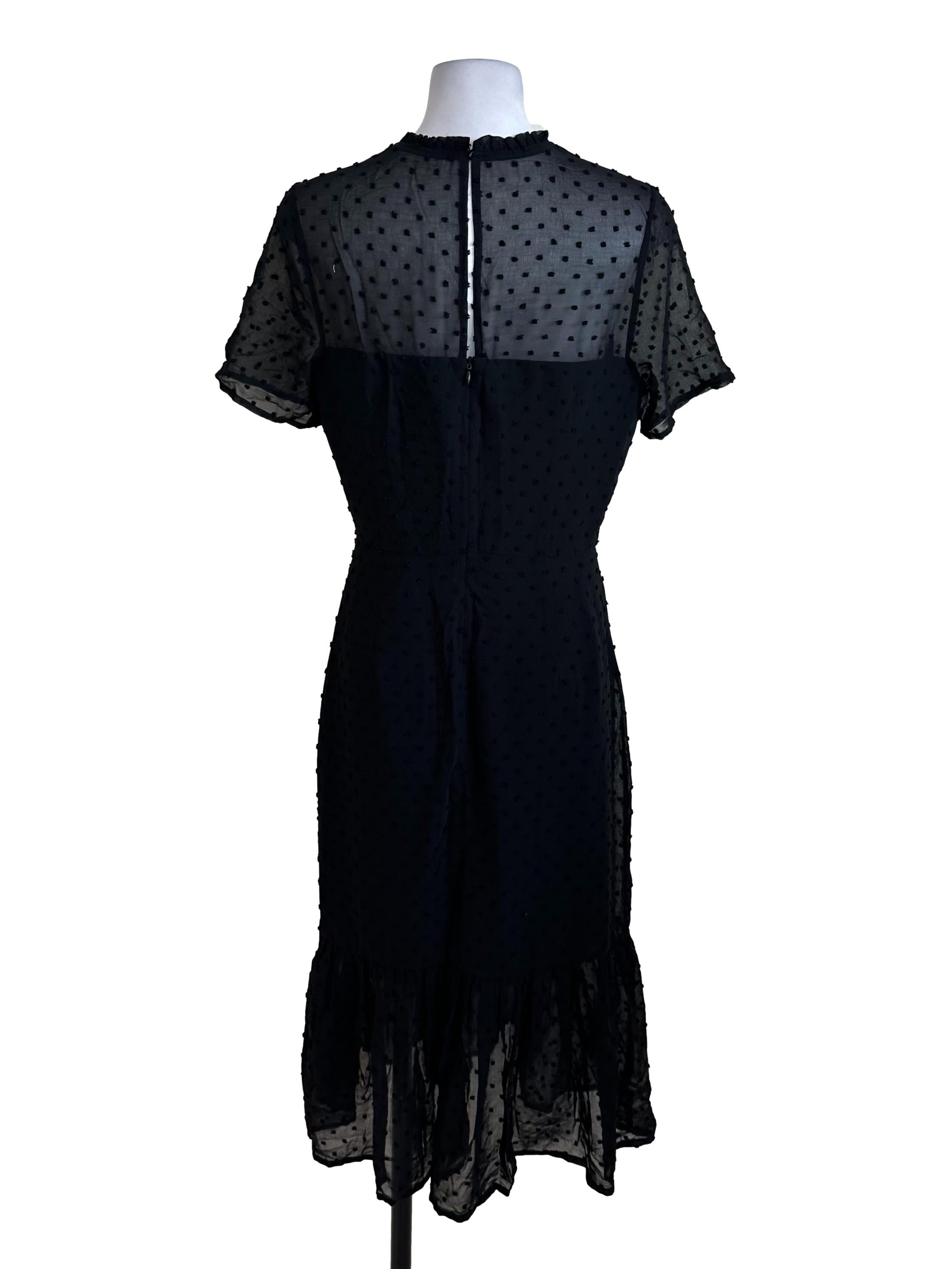 Black Textured Lace Ruffle Dress