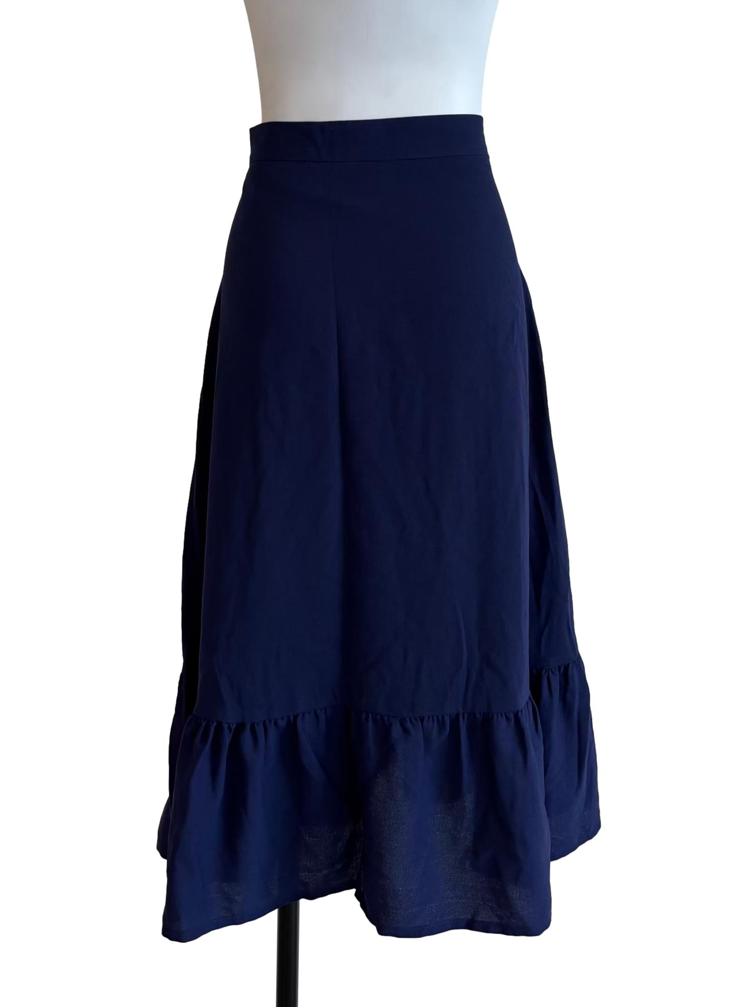 Navy Blue Ruffled Wrap Skirt