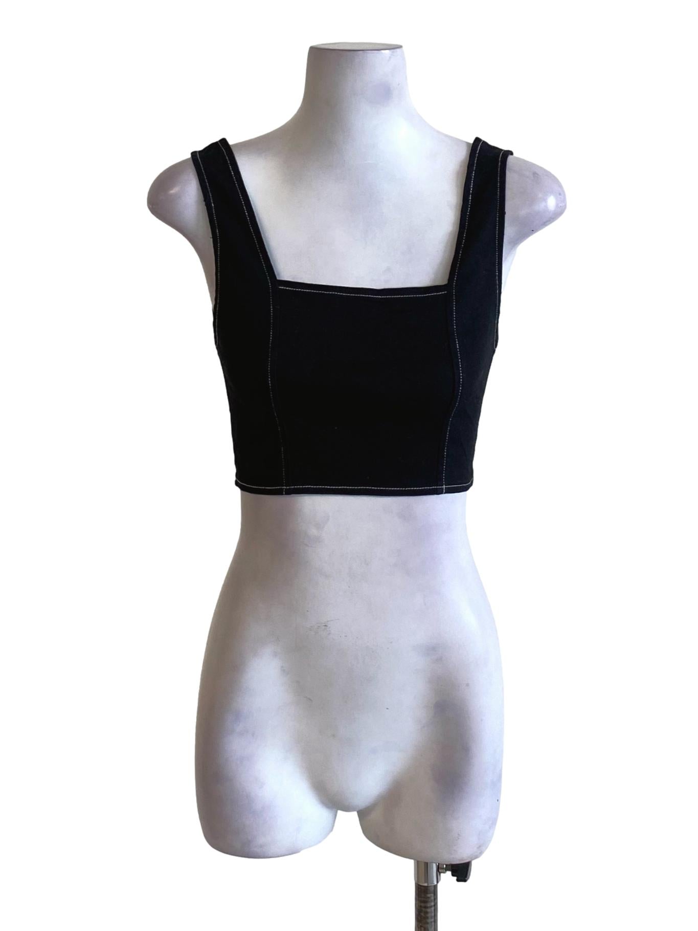 Rich Black Square Neck Lined Cropped Top YHF