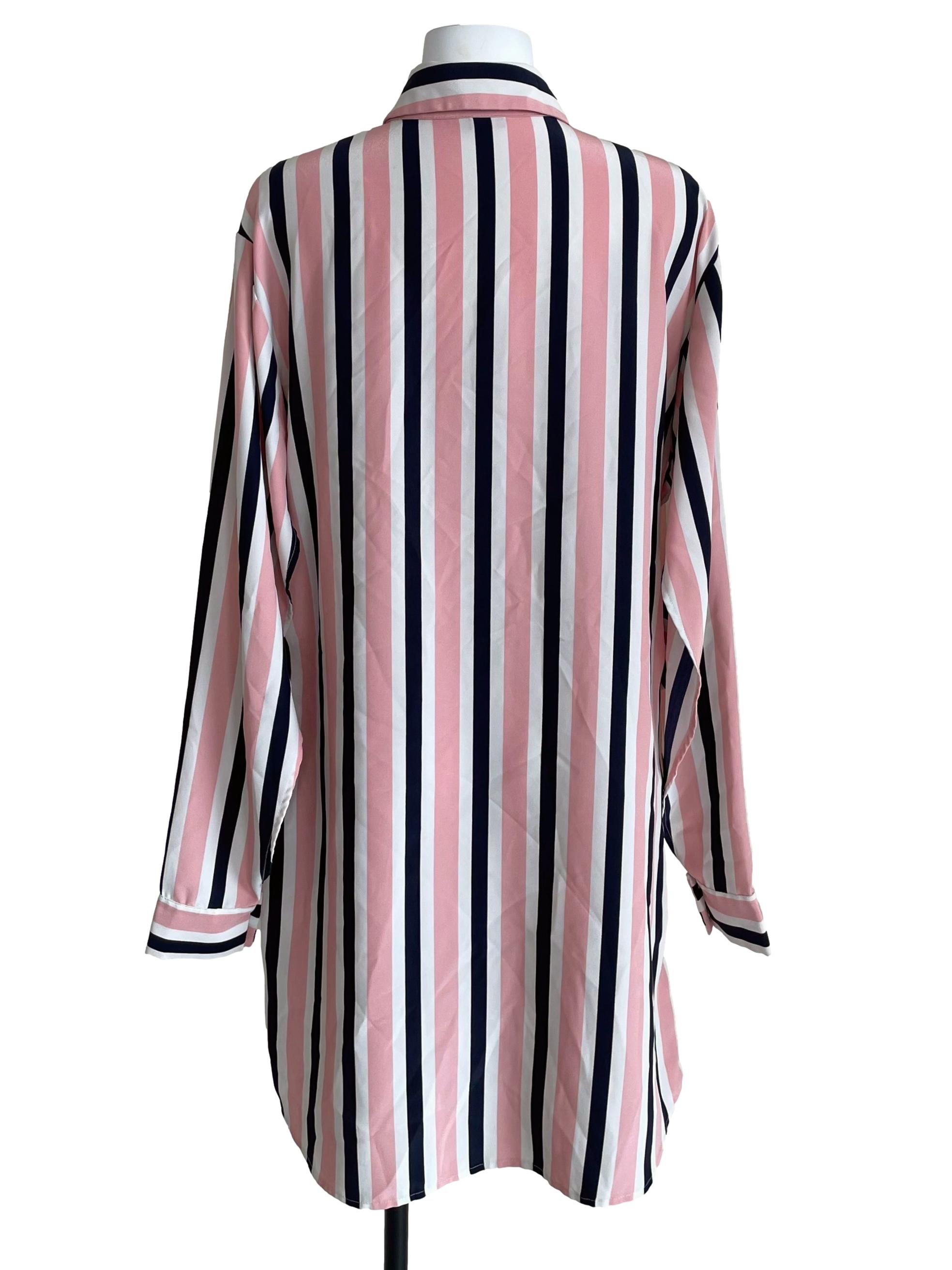 Pink & Navy Awning Stripe Shirt Dress