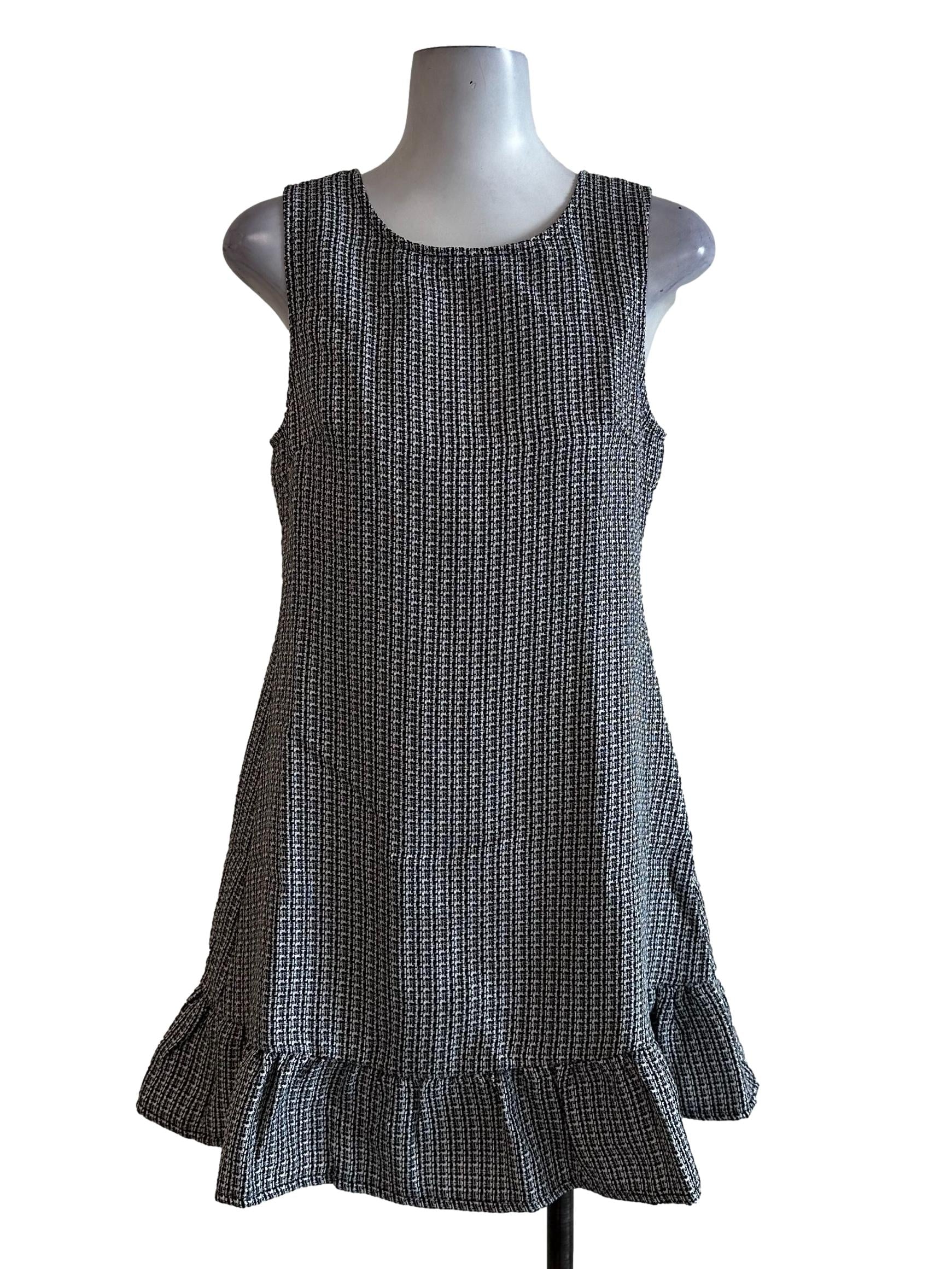 Black Textured Check Pattern Dress