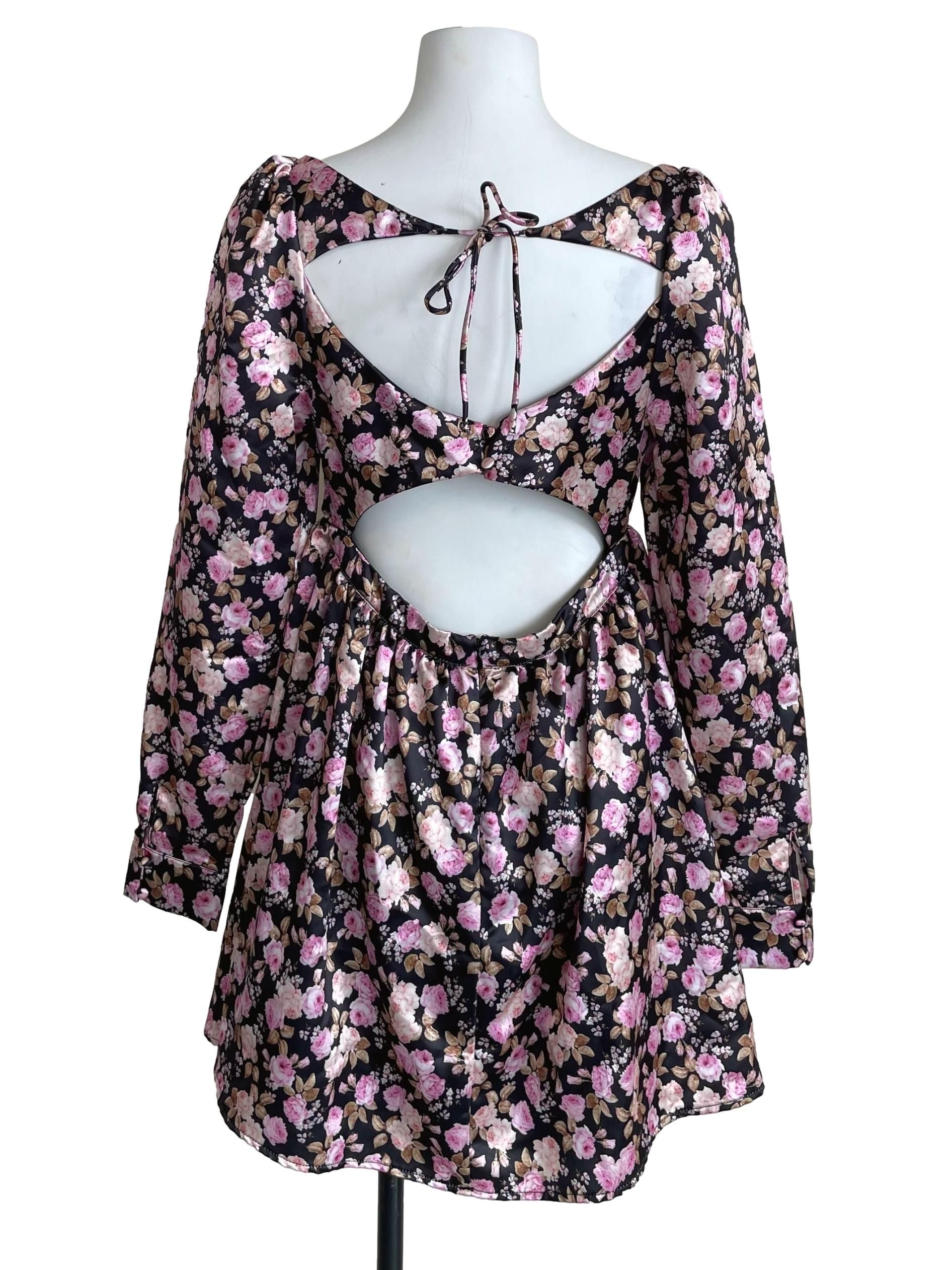 Charcoal Black Roses Babydoll Dress