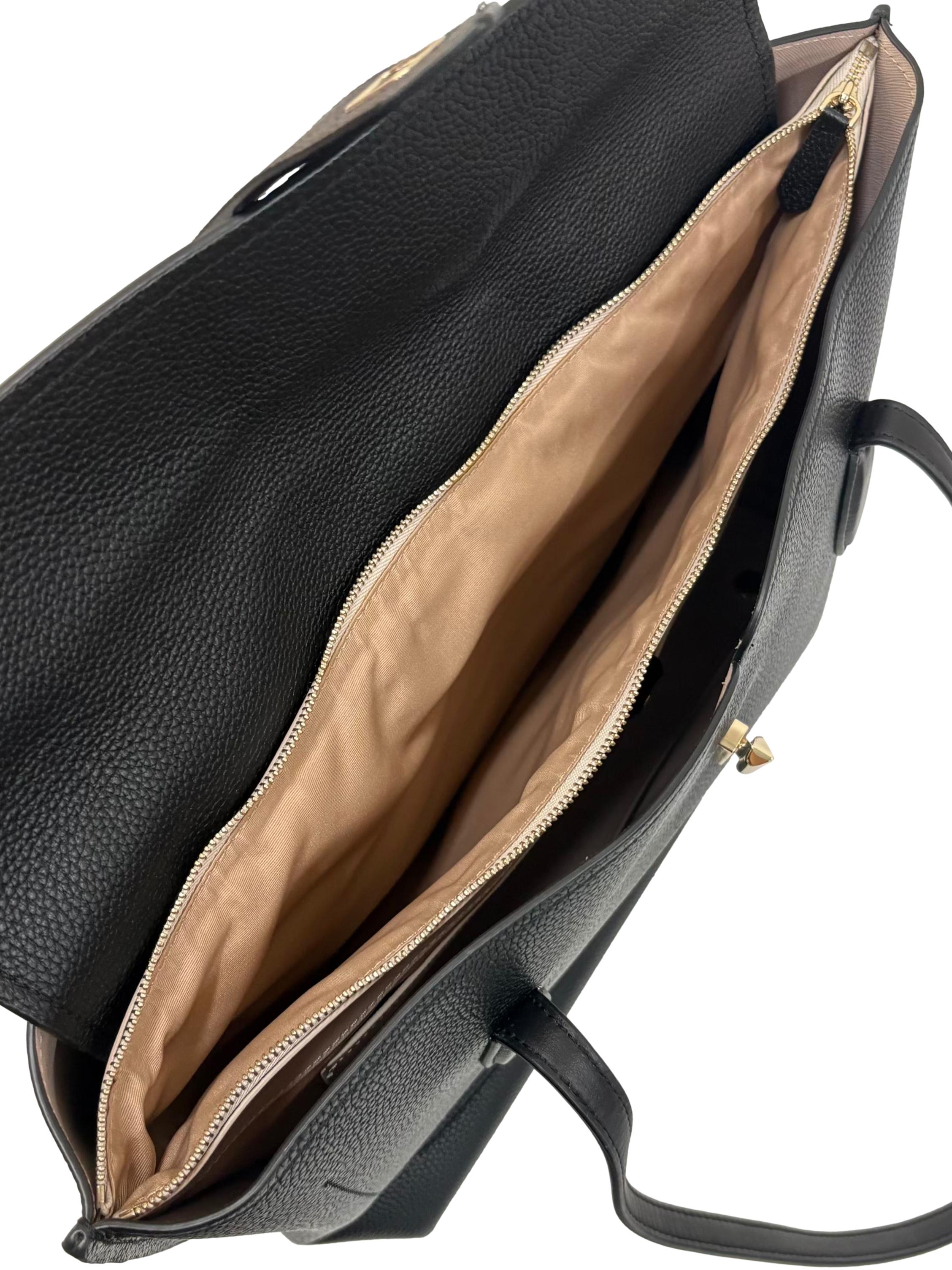 Black Pebbled Leather Laptop Tote Bag